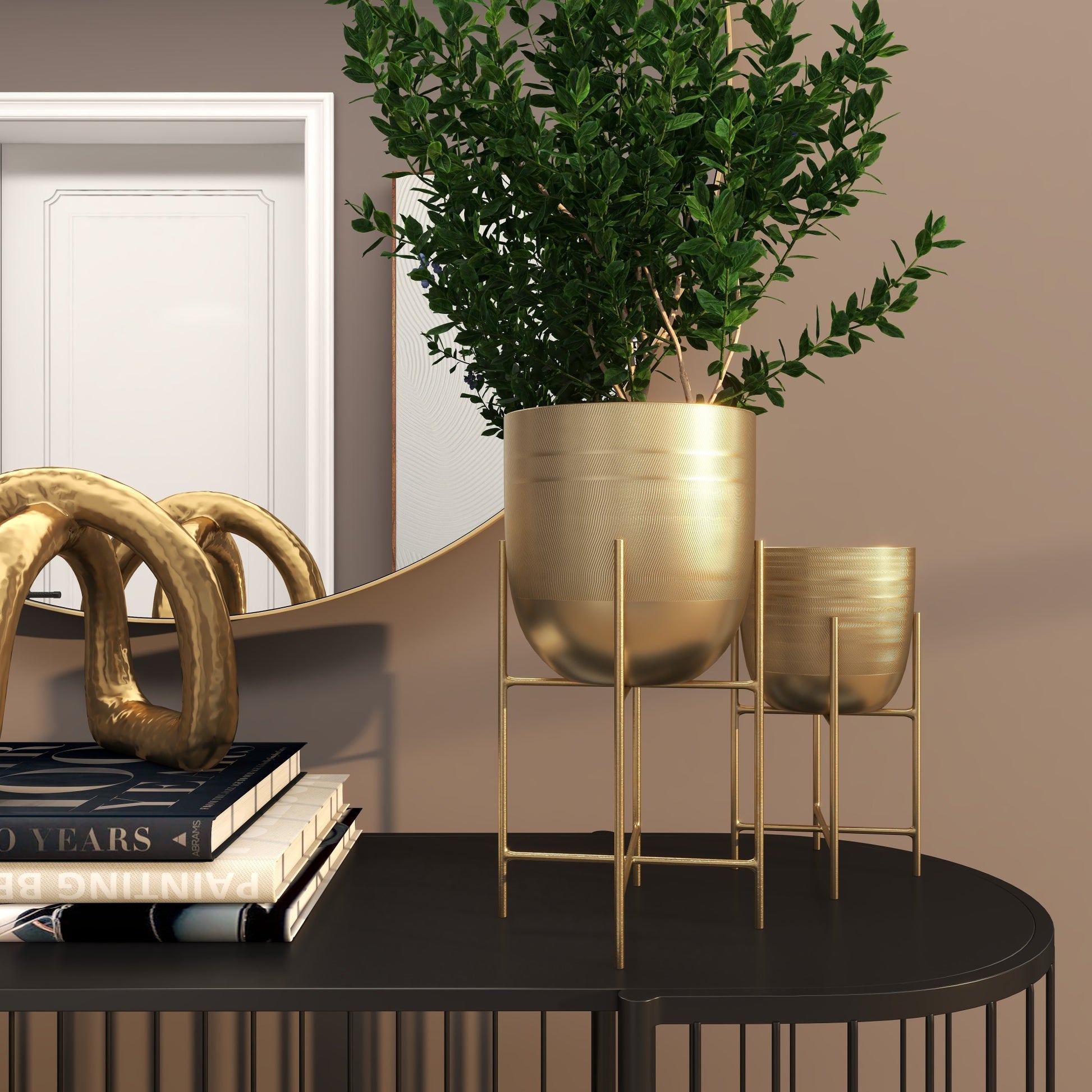 Set of 2 Metal Indoor Outdoor Planter with Removable Stand