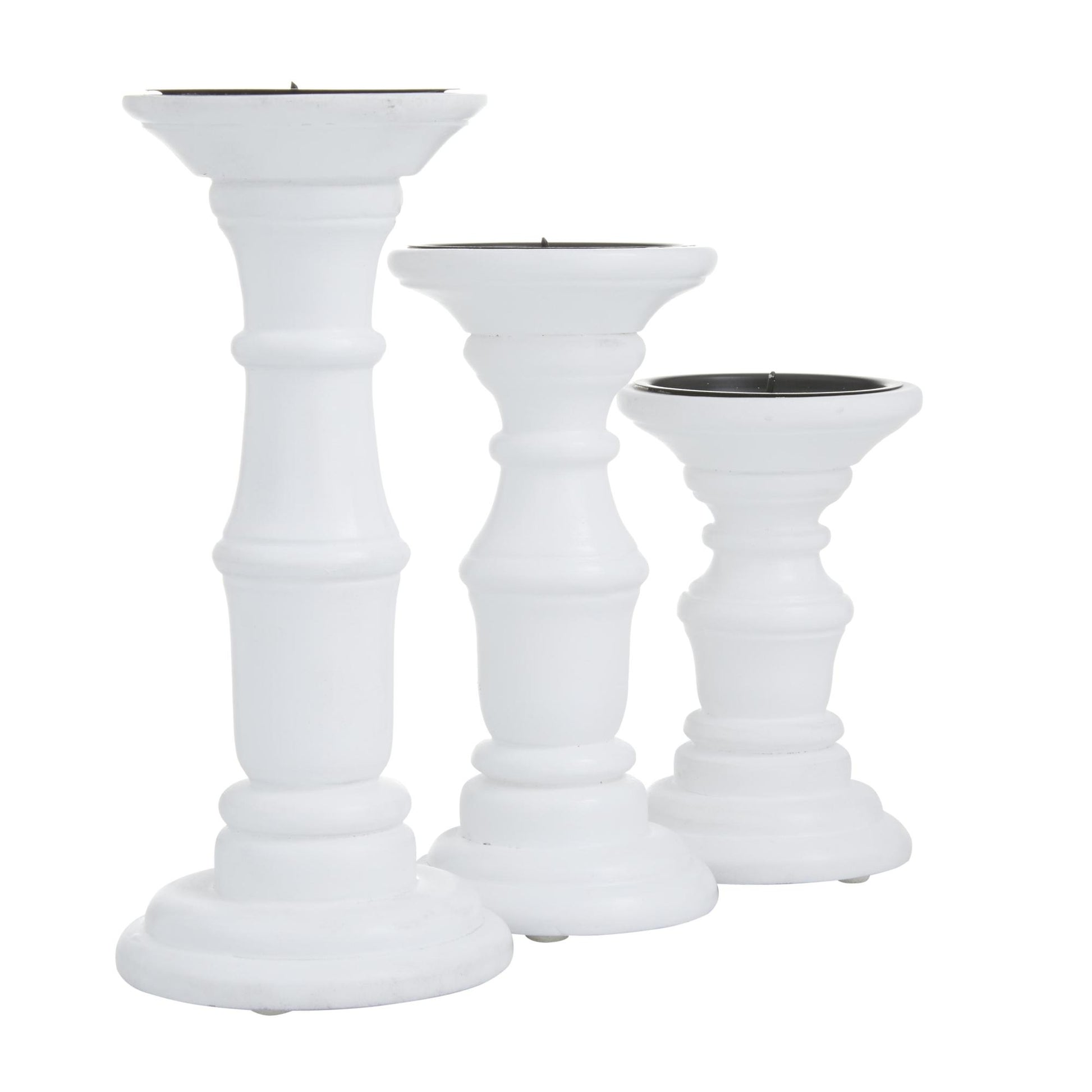 Set of 3 Mango Wood Turned Style Pillar Decorative Candle Holder