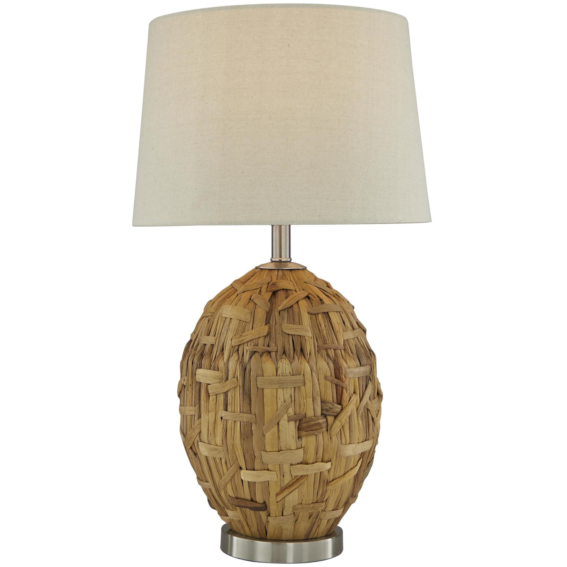 Brown Seagrass Handmade Woven Room Table Lamp with Silver Base