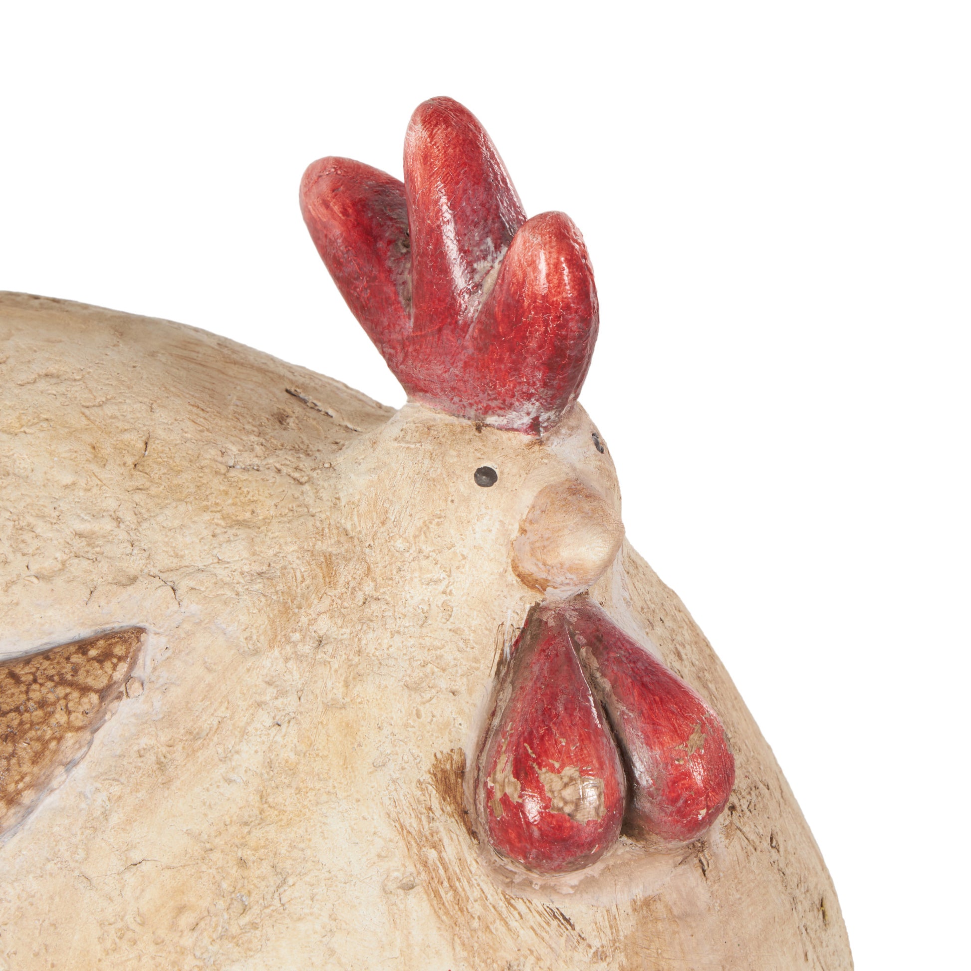 Rooster Cream Magnesium Oxide Sitting Decorative Garden Sculpture with Brown and Red Accents