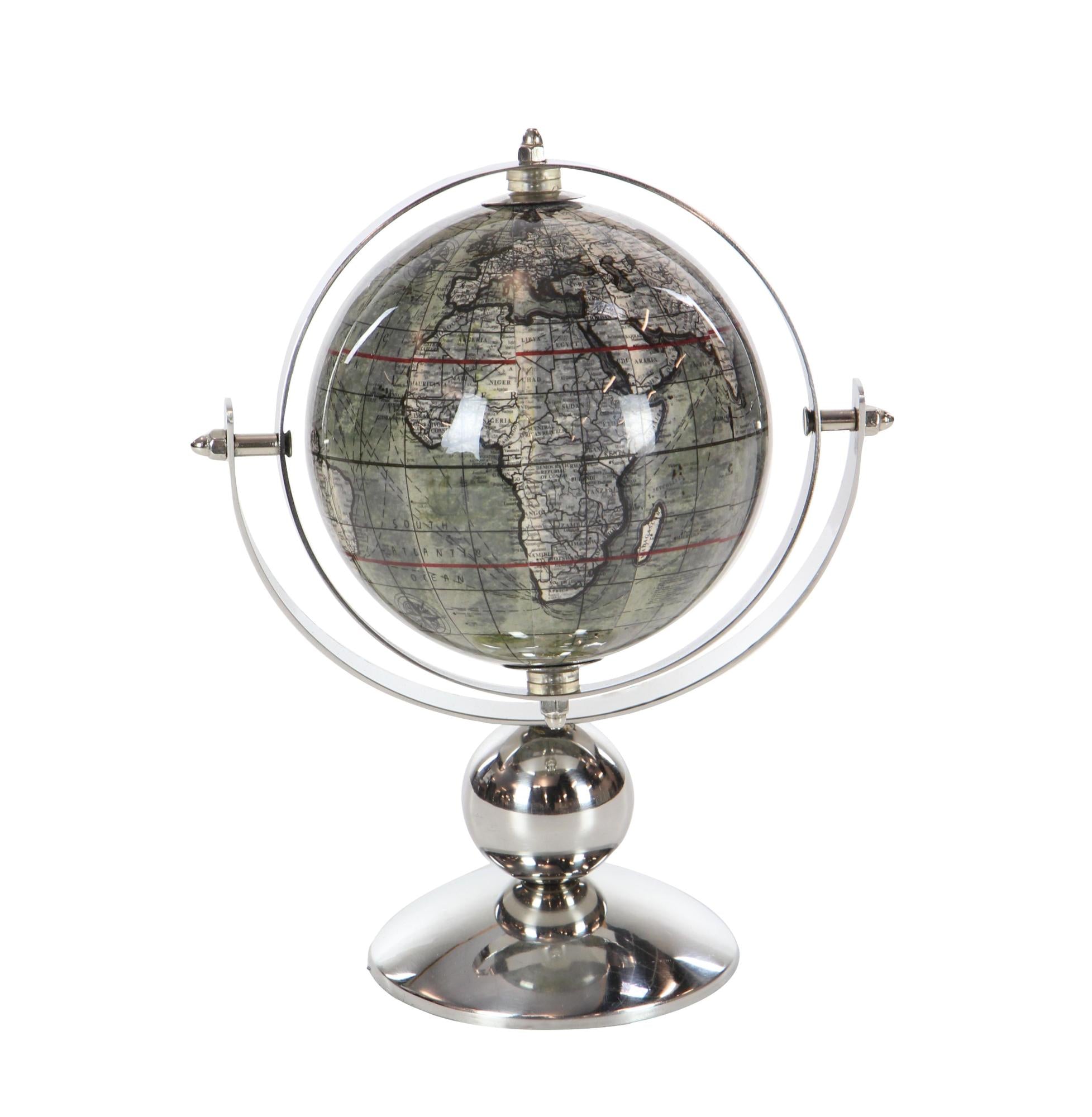 World Map Silver Stainless Steel Metal Educational/Geographic Earth Globe