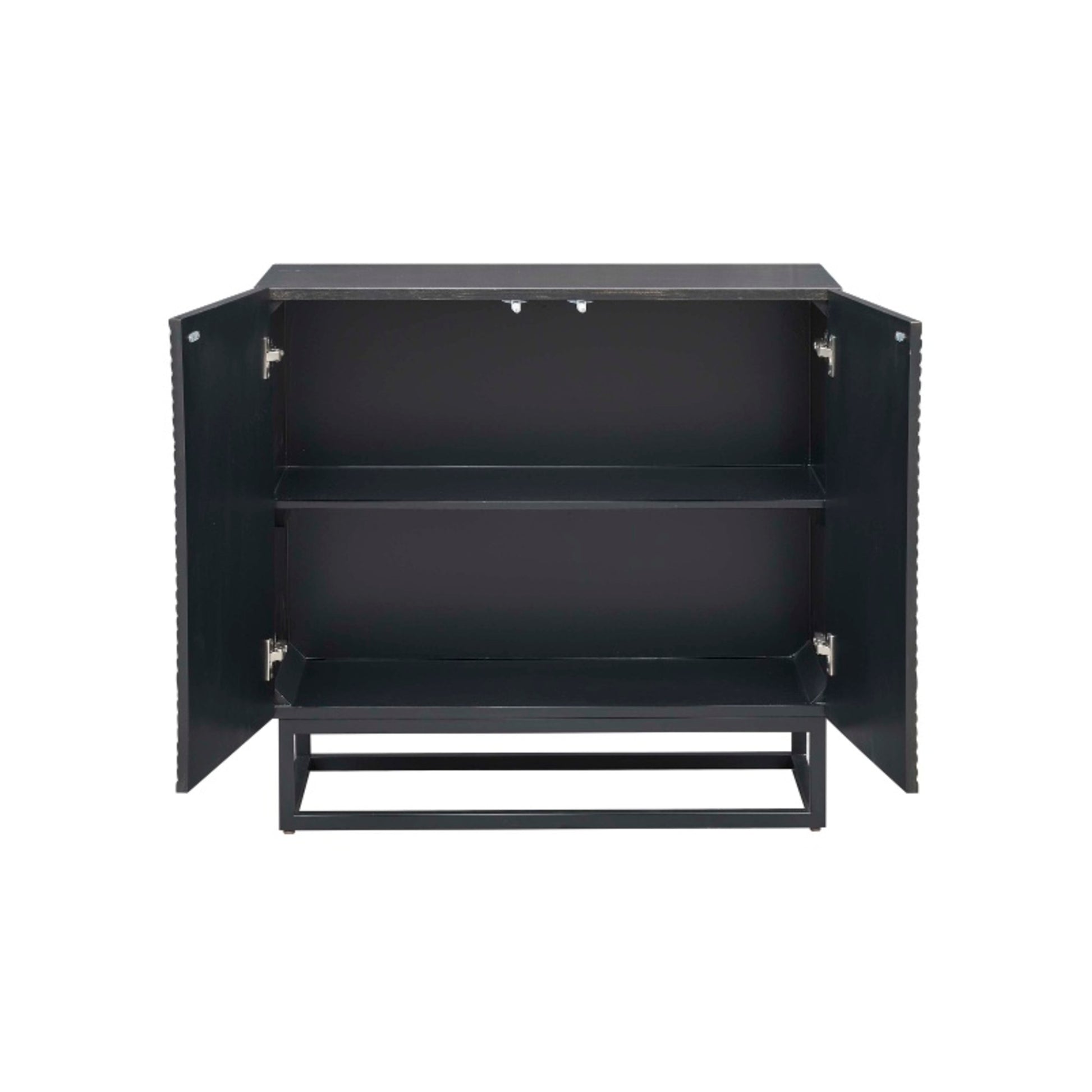 Geometric Brown Wooden Layered Diamond 2 Door Room Cabinet with Gold Accents and Black Iron Base