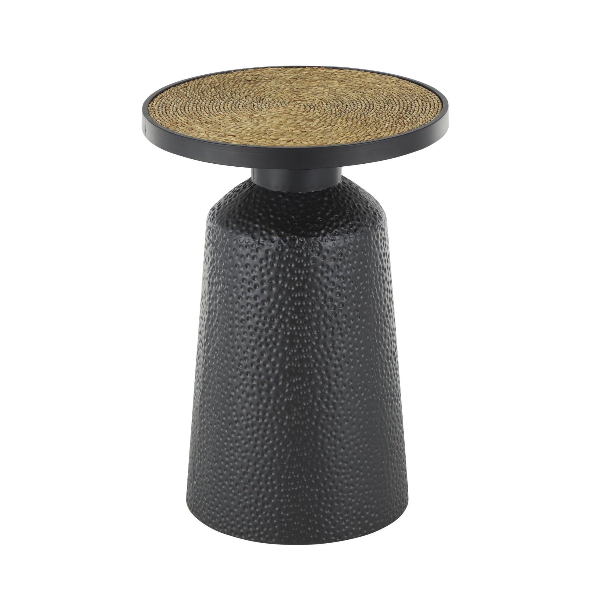 Black Metal Handmade Side End Accent Table with Rope Tabletop