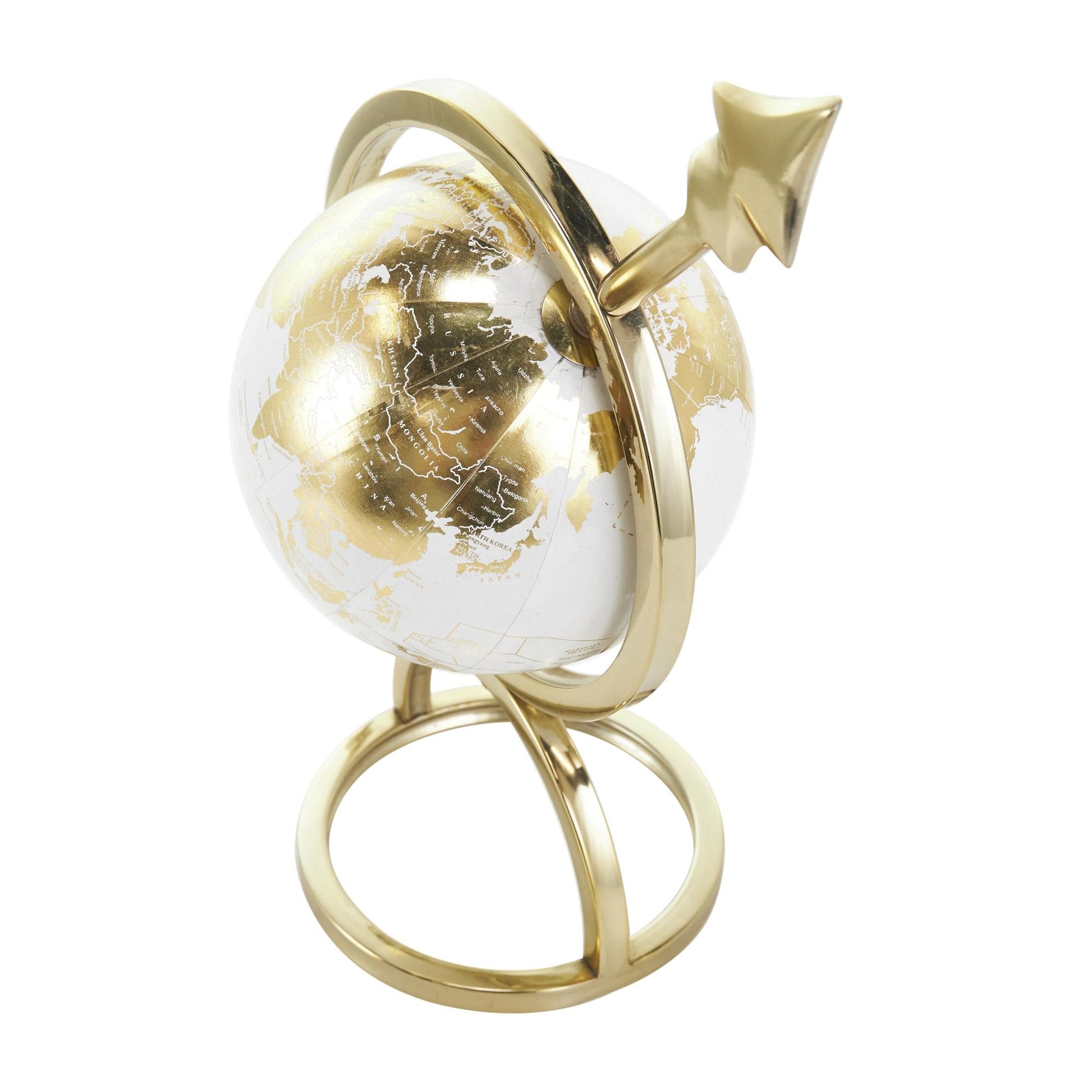 Armillary Gold Aluminum Metal Educational/Geographic Earth Globe with White Center