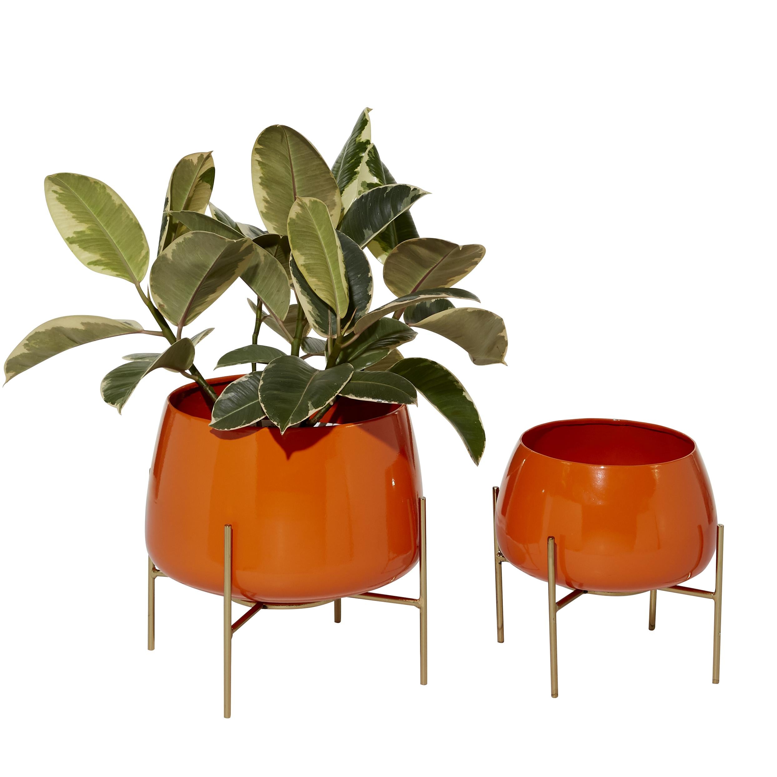 Set of 2 Metal Rounded Dome Indoor Outdoor Planter with Removable Stand