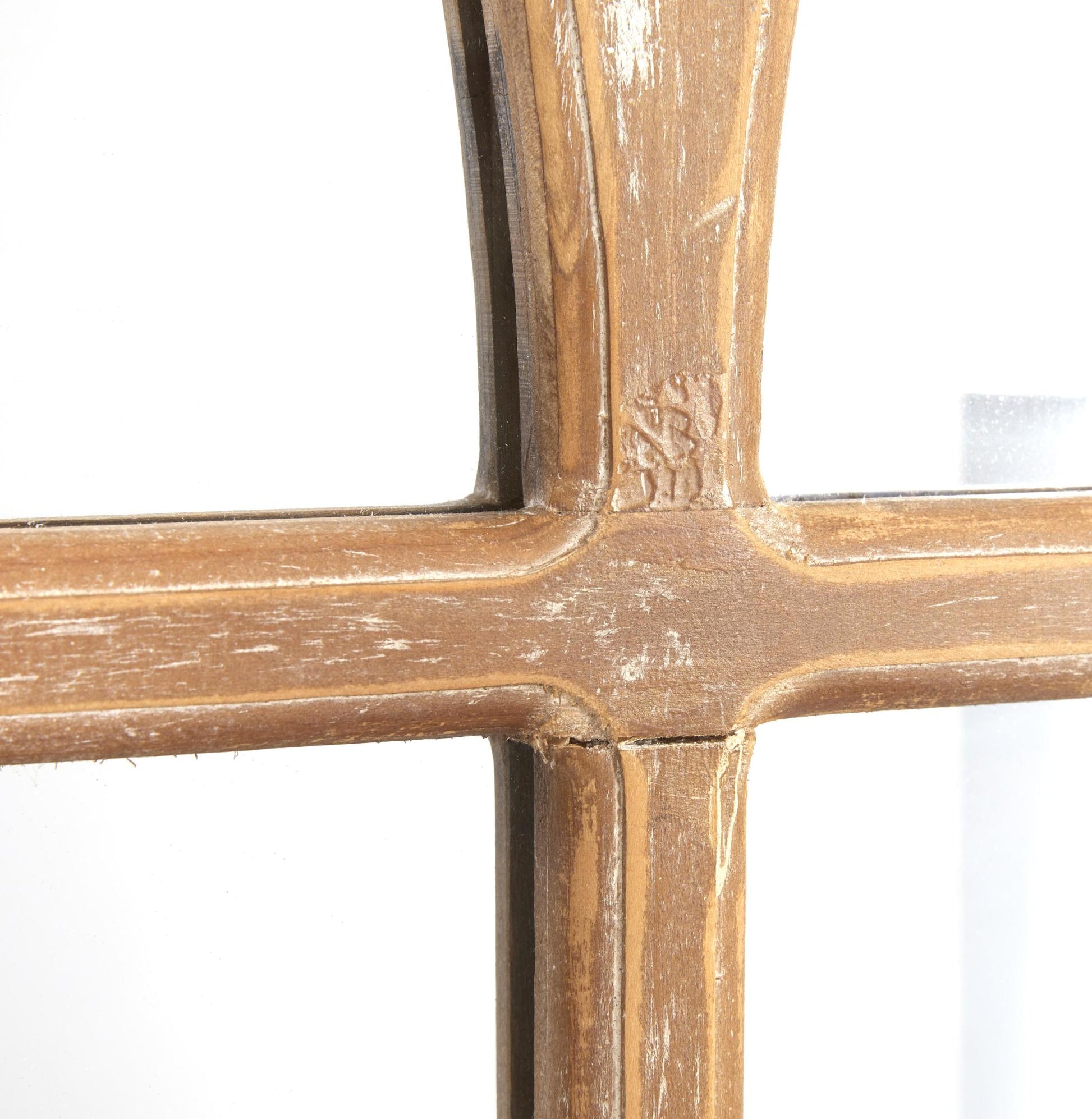 Brown Wood Arched Distressed Window Pane Room Wall Mirror