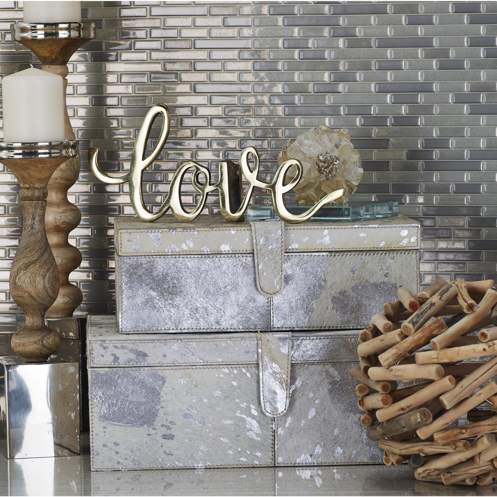 Set of 2 Leather Handmade Cowhide Decorative Box with Snap Front Closure and Detailed Stitching Set of 2 17", 14"W