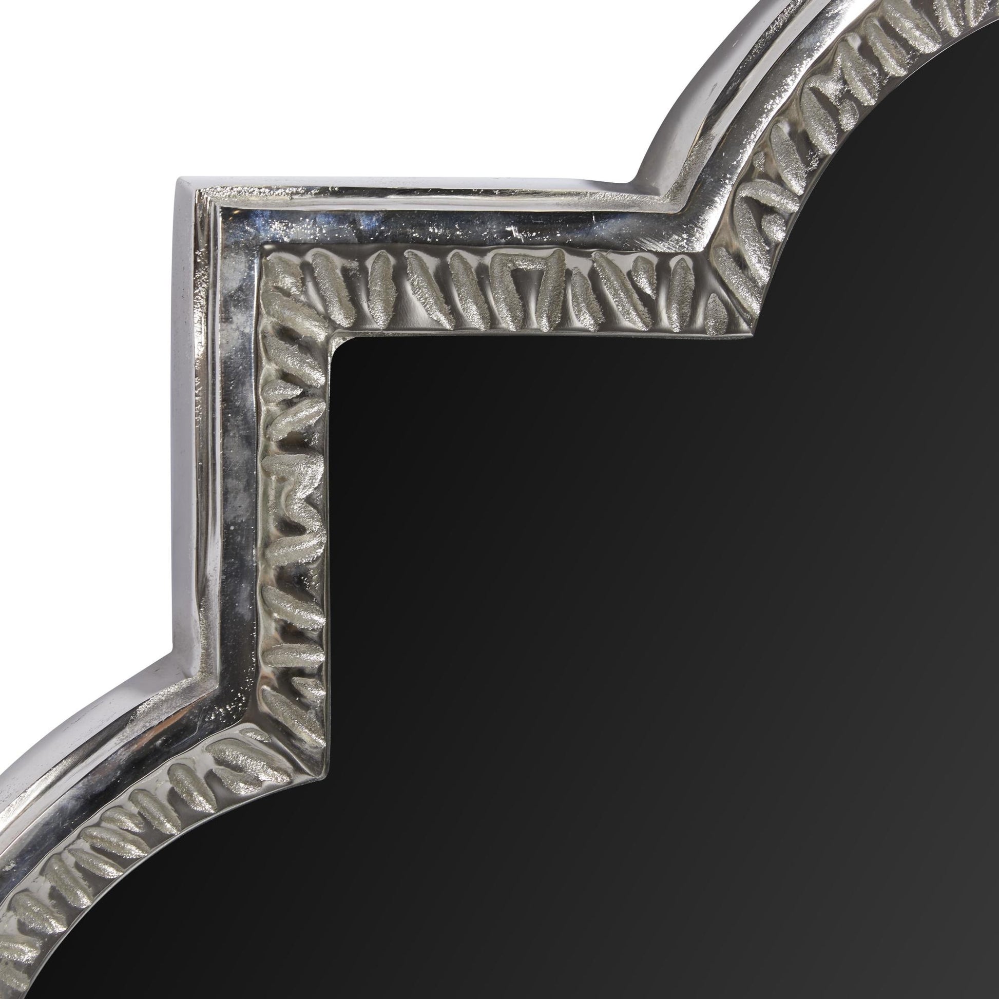 Gray Aluminum Metal Quatrefoil Engraved Room Wall Mirror