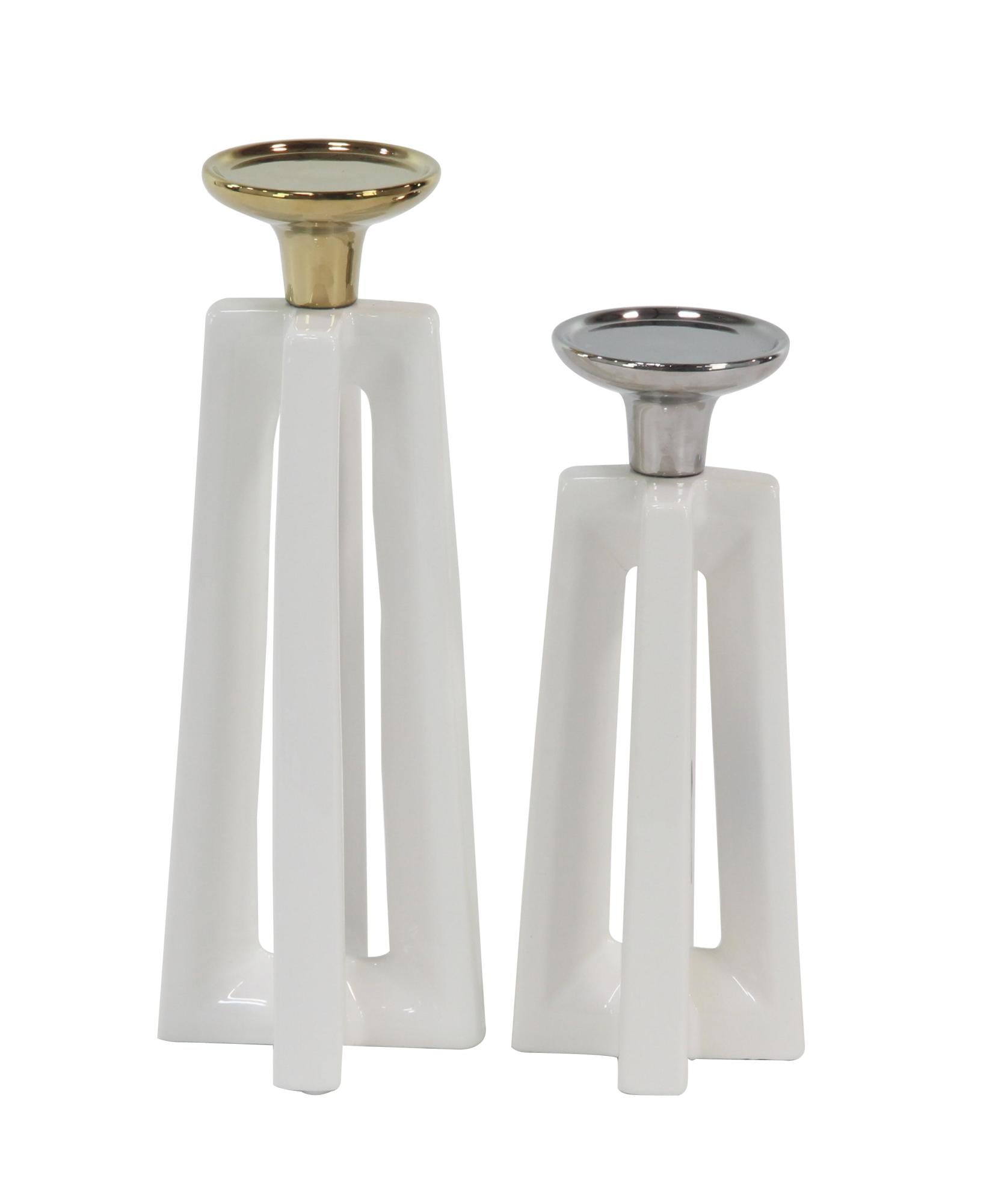 CosmoLiving by Cosmopolitan Set of 2 White Ceramic Decorative Candle Holder