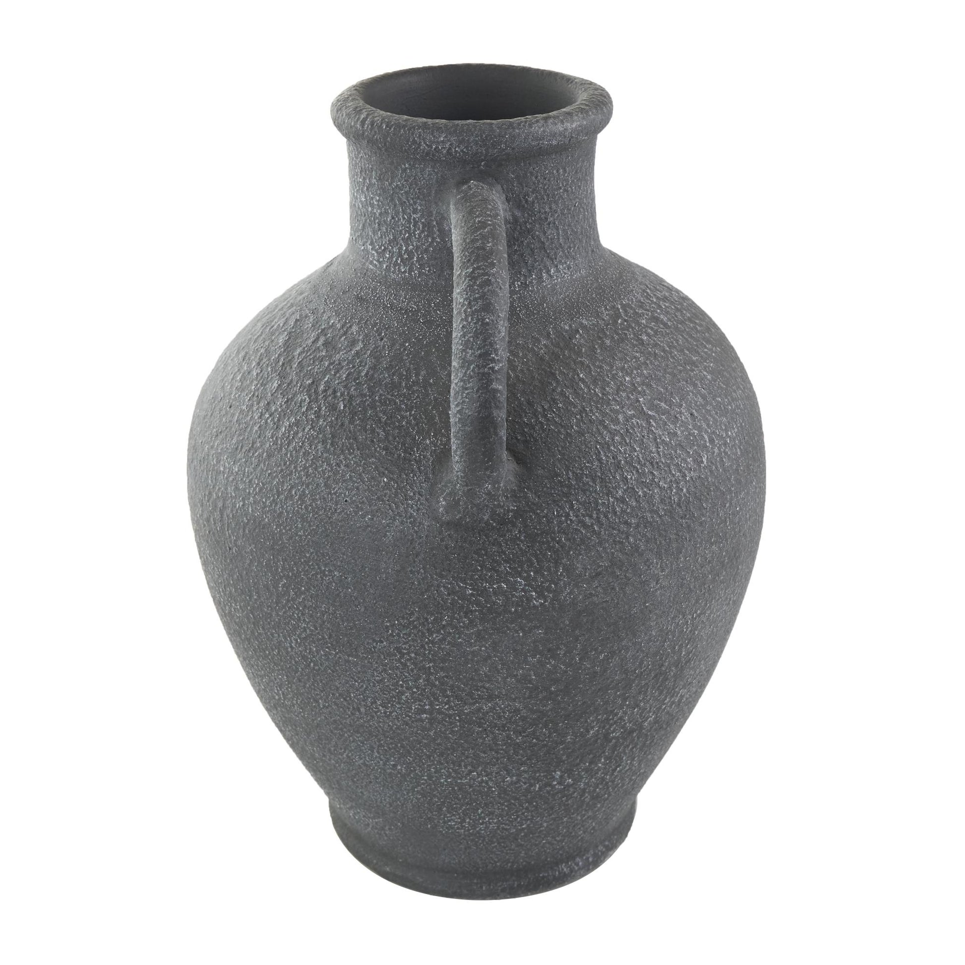 Black Ceramic Whitewashed Textured Amphora Decorative Vase with 2 Handles