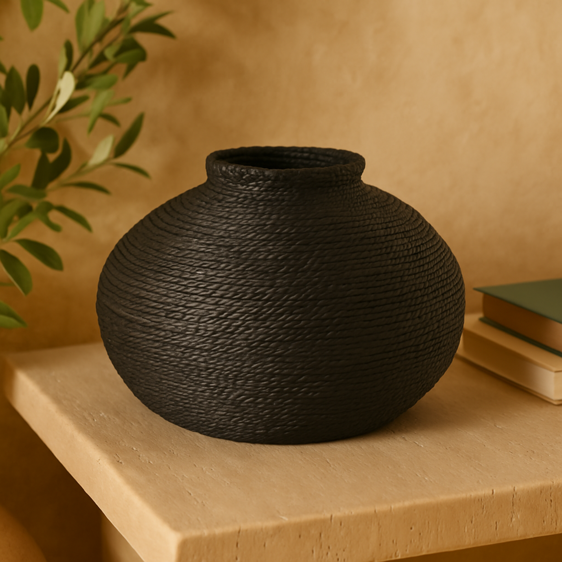 Black Metal Handmade Wrapped Pot Decorative Vase