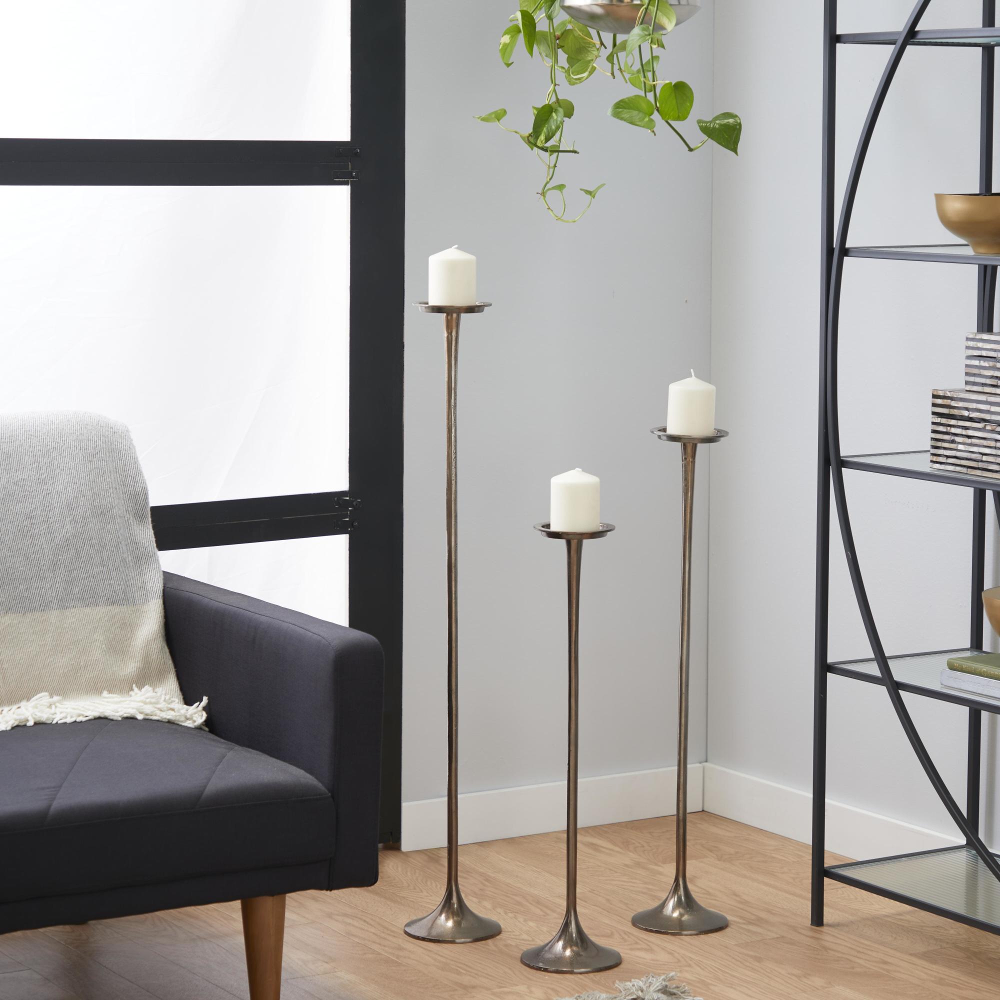 Set of 3 Aluminum Metal Tall Decorative Candle Holder
