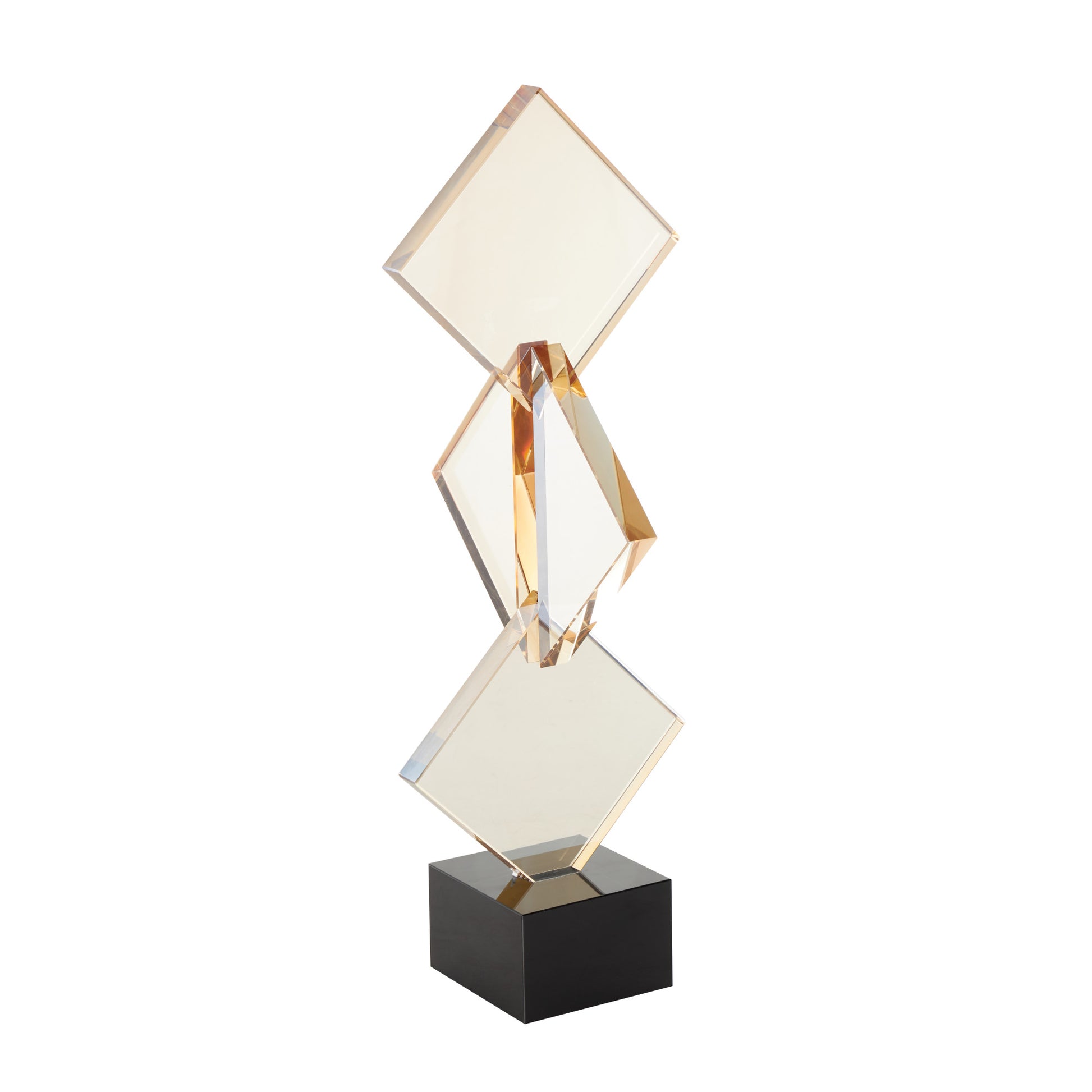Abstract Orange Glass Stacked Diamonds Decorative Sculpture