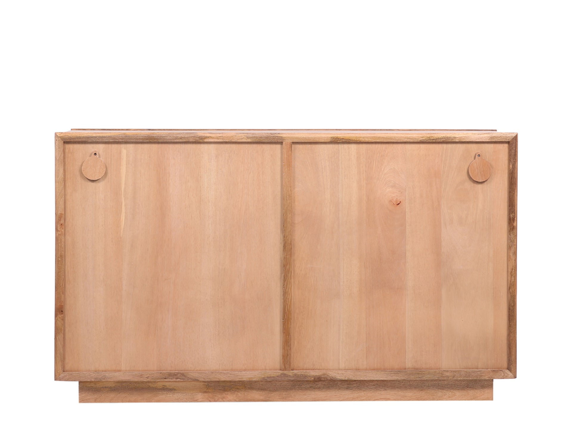 Brown Mango Wood Arched Glass Front 4 Door and 2 Shelf Media Credenza Sideboard with Extended Black Rod Handles