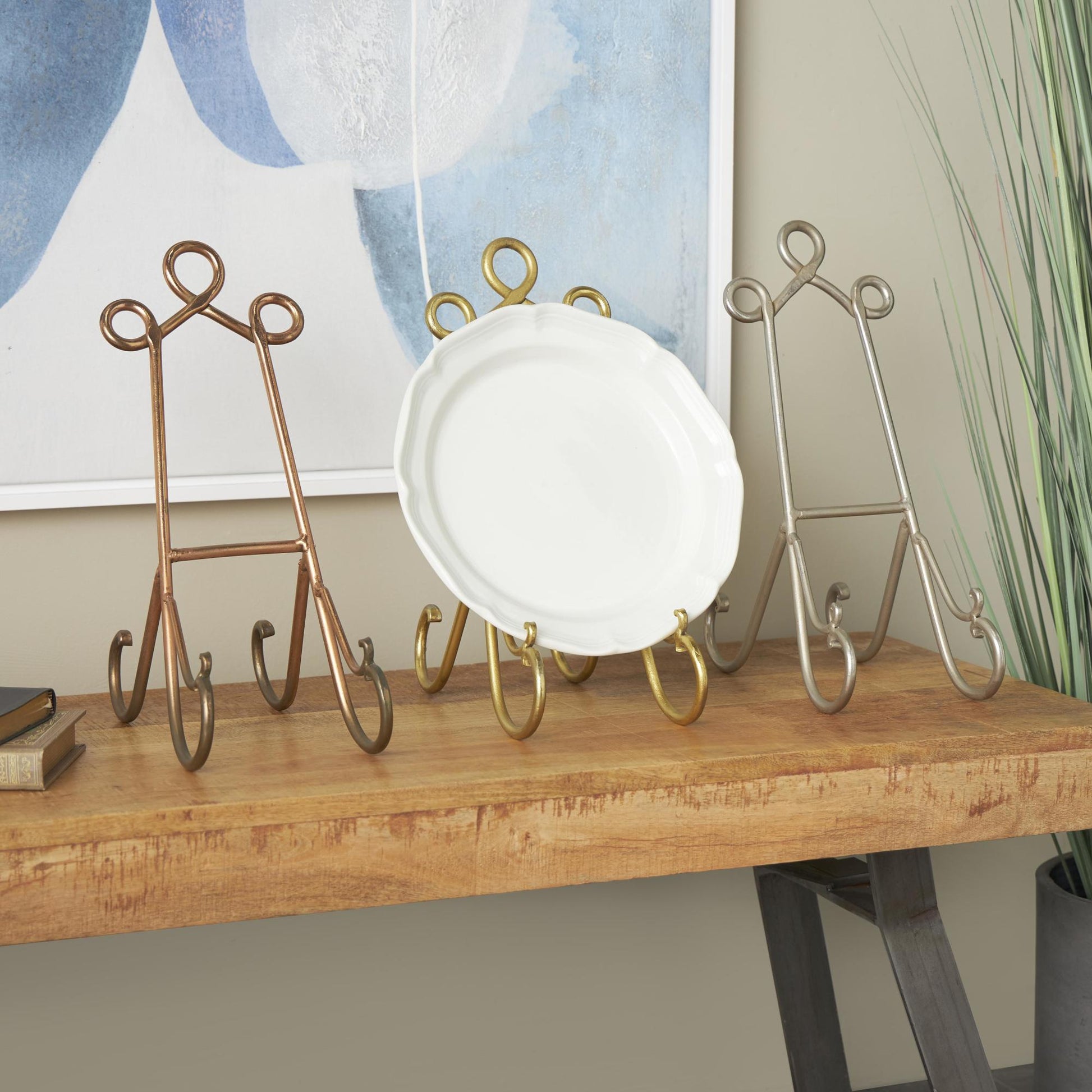 Set of 3 Scroll Multi Colored Metal Display Easel