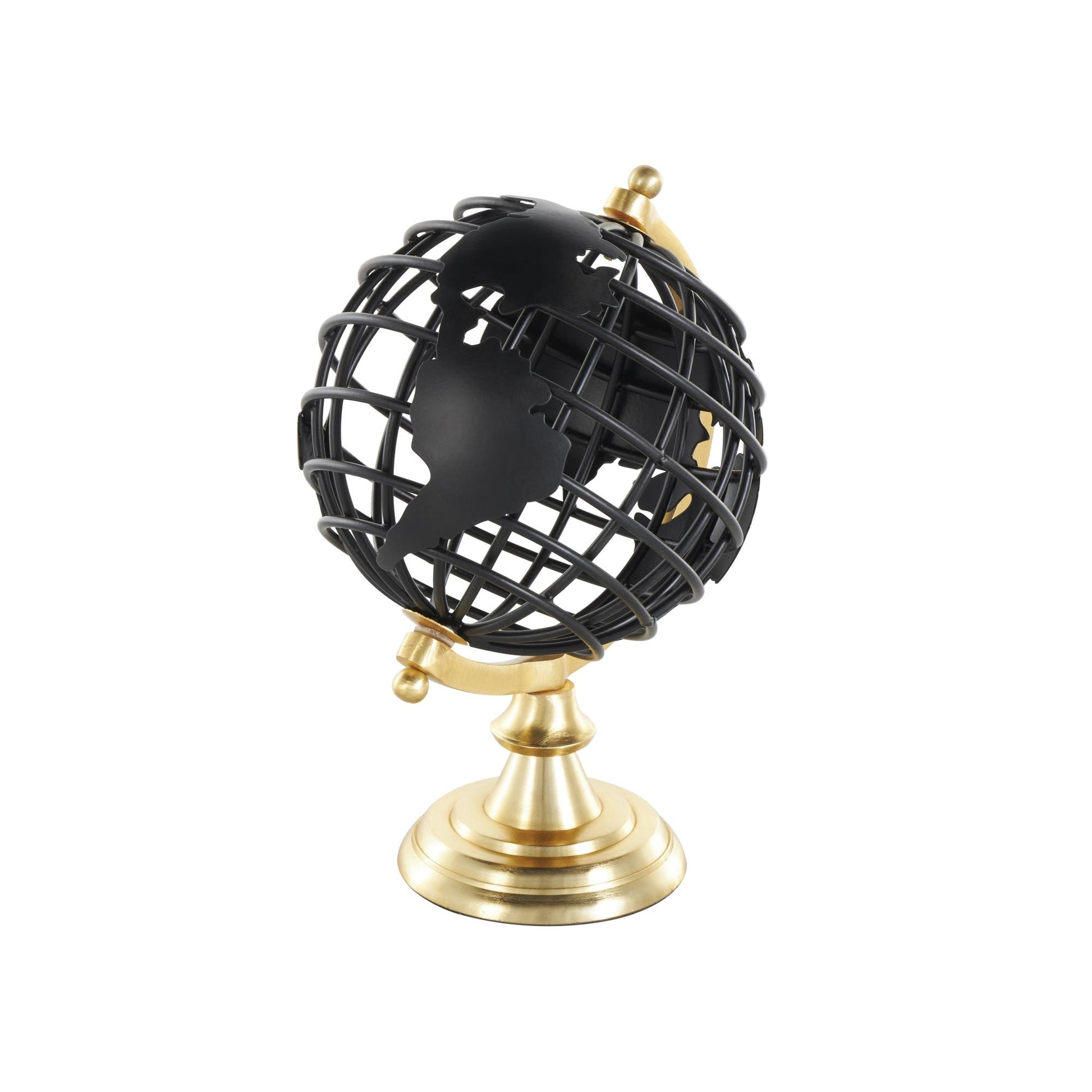 Black Aluminum Metal Open Framed Educational/Geographic Earth Globe with Wire Exterior and Gold Base