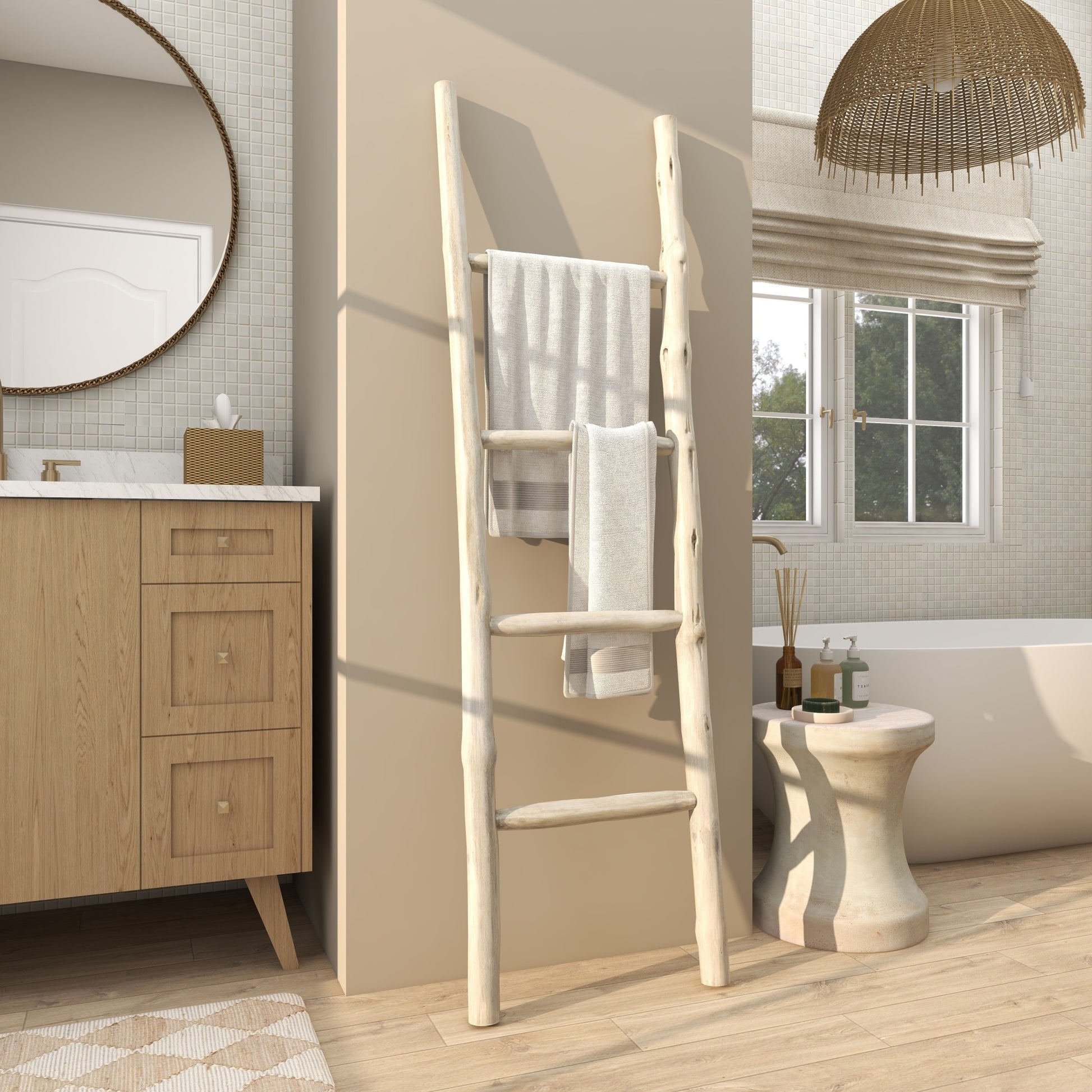 Teak Wood Handmade 4 Rack Partition Ladder 18" x 2" x 59"