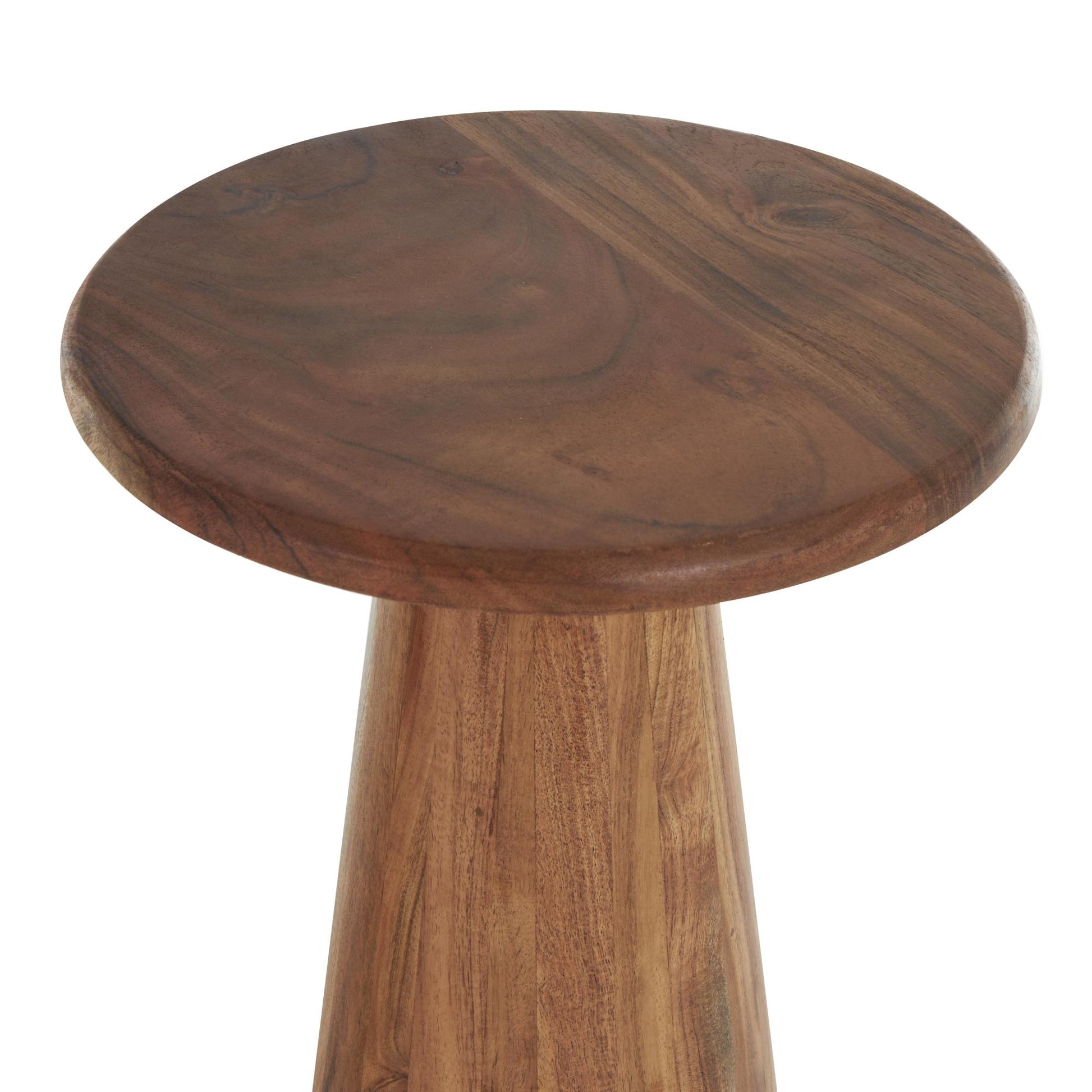 Set of 3 Wood Side End Accent Table with Natural Wood Grains and Cone Shaped Bases