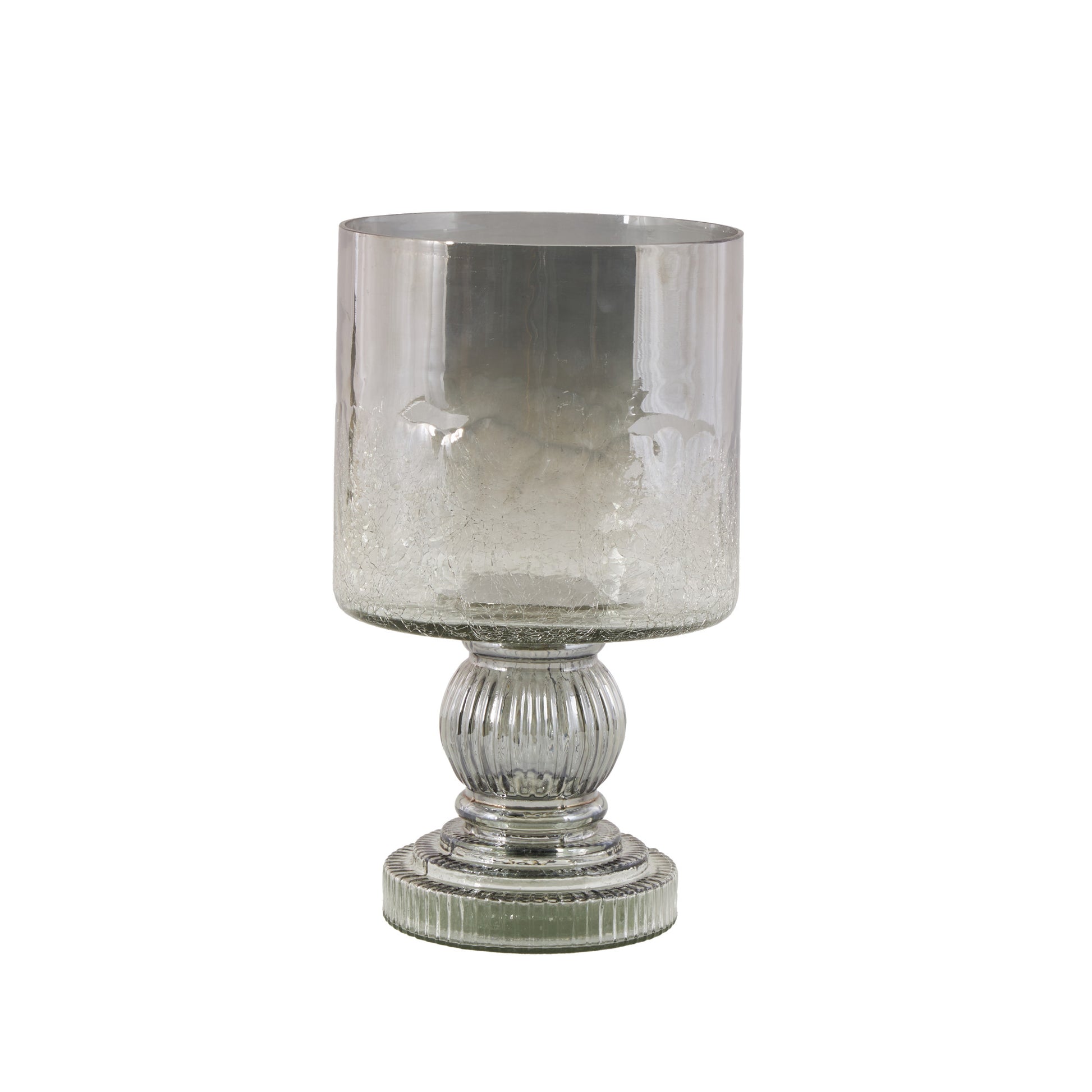 Black Glass Handmade Turned Style Pillar Room Hurricane Lamp with Smoked Glass Finish