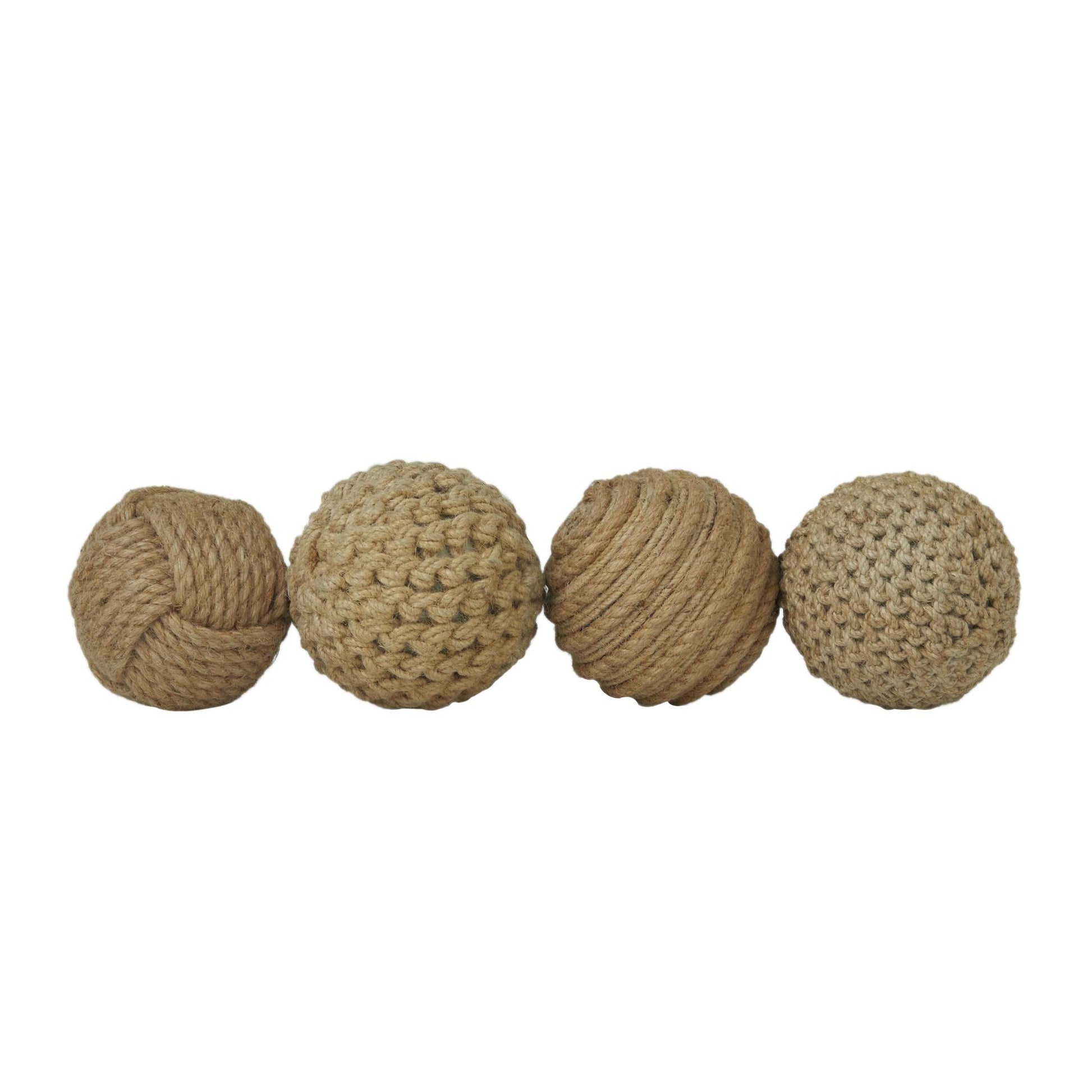 Set of 4 Jute Rope Handmade Decorative Orbs & Vase Filler with Varying Designs Set of 4 4"W, 4"H