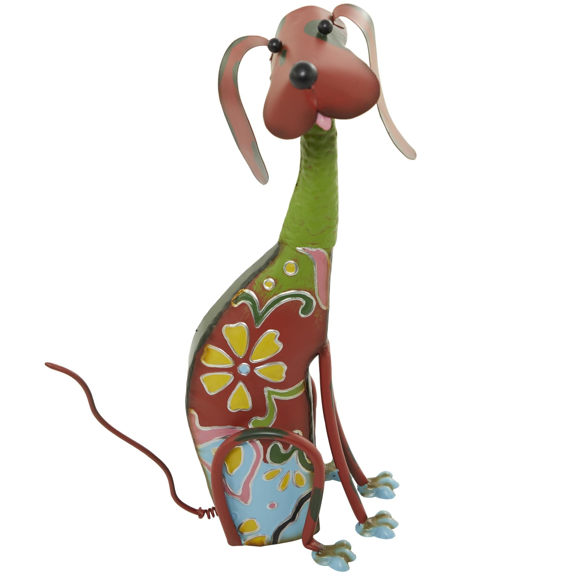 Dog Multi Colored Metal Indoor Outdoor Decorative Garden Sculpture with Floral Pattern