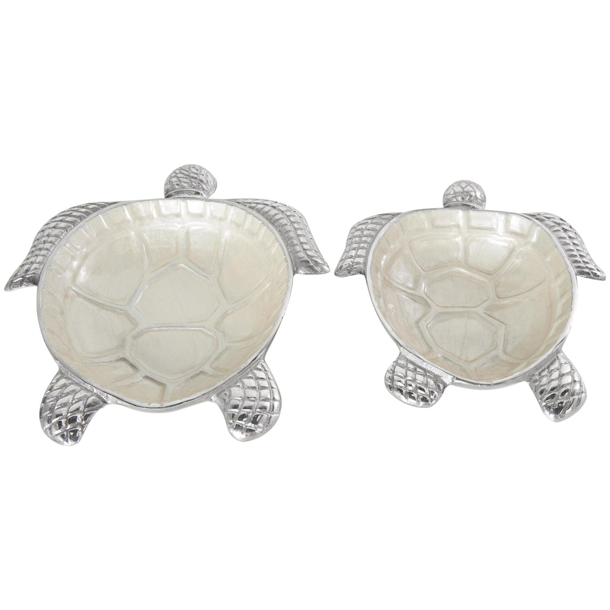 Set of 2 Turtle Aluminum Metal Handmade Enameled Large Decorative Bowl with Silver Metal Exterior