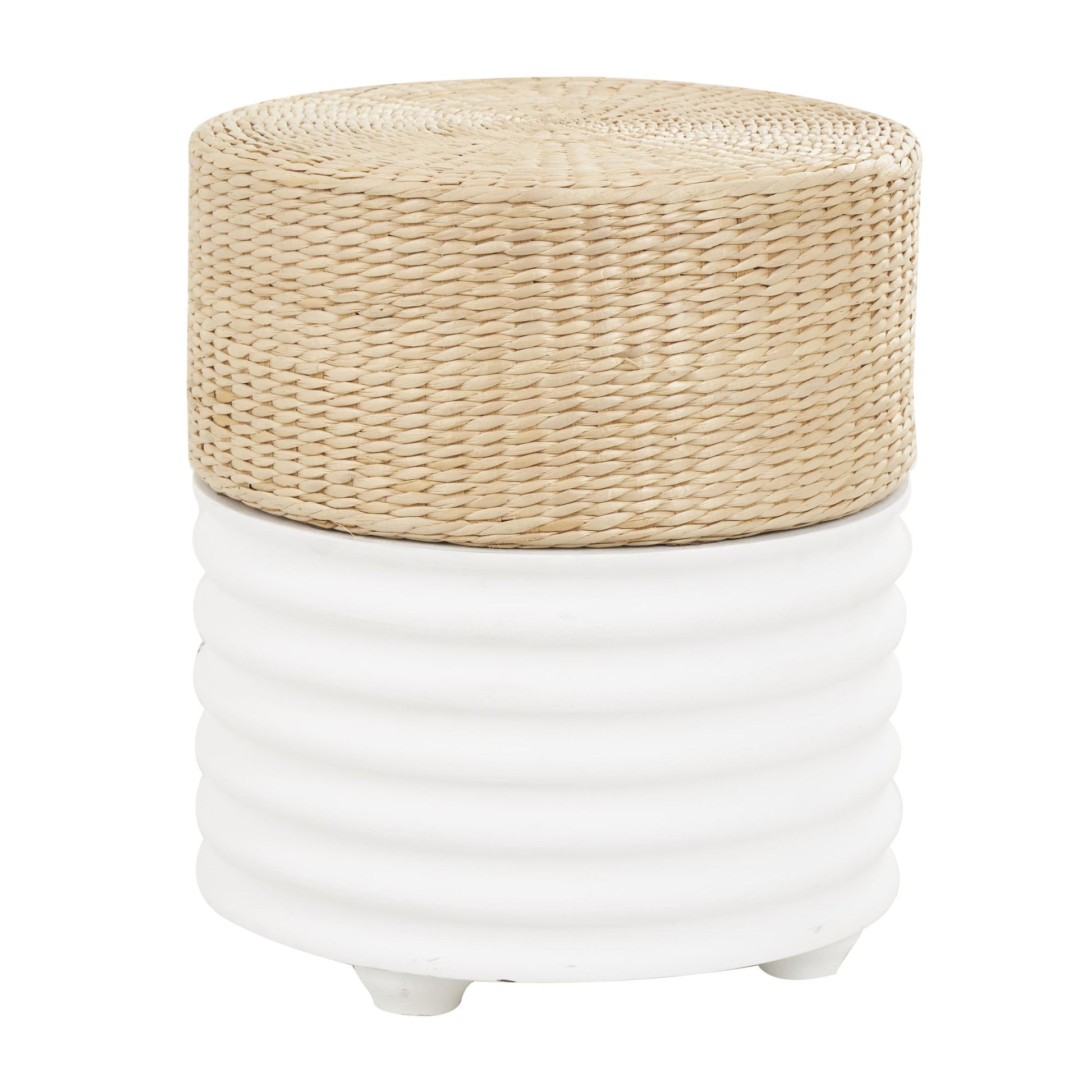 Geometric Wooden Handmade Woven Two-Toned Side End Accent Table with Seagrass Top