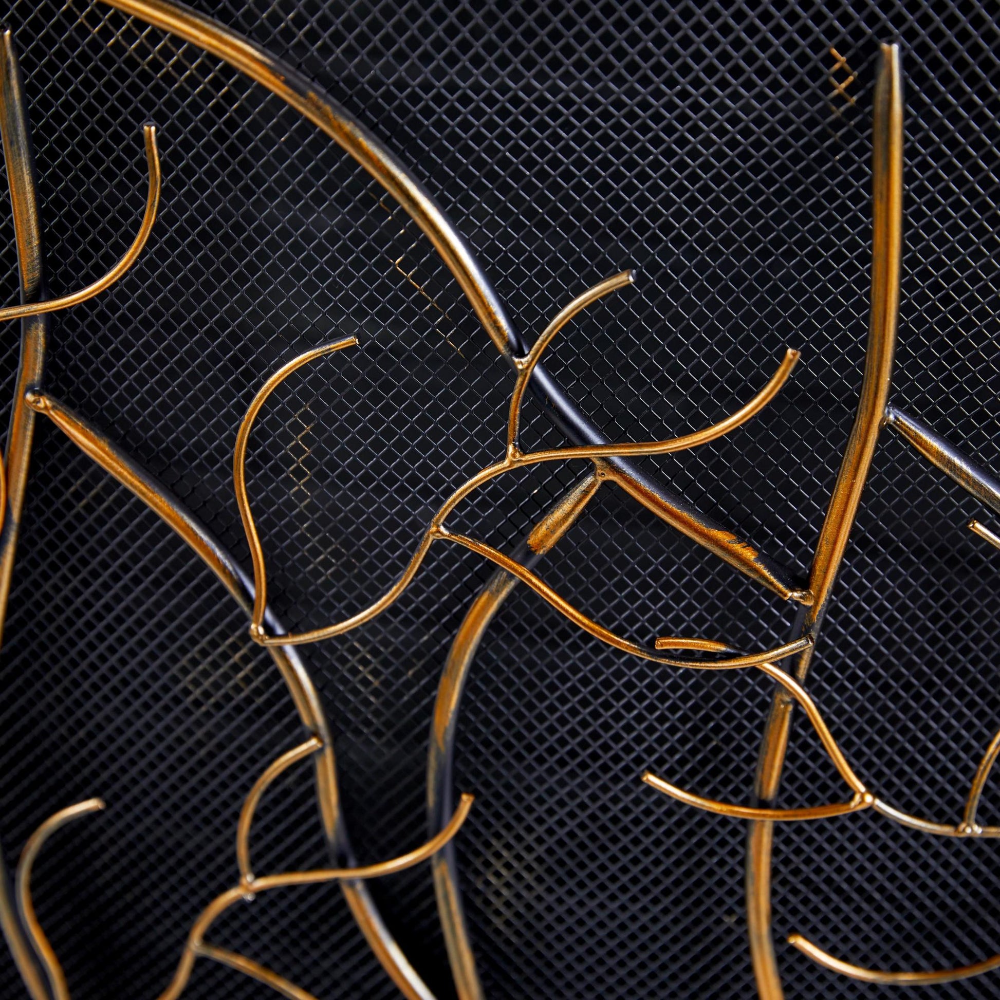 Tree Brass Metal Branch Single Panel Living Room Fireplace Screen with Mesh Netting