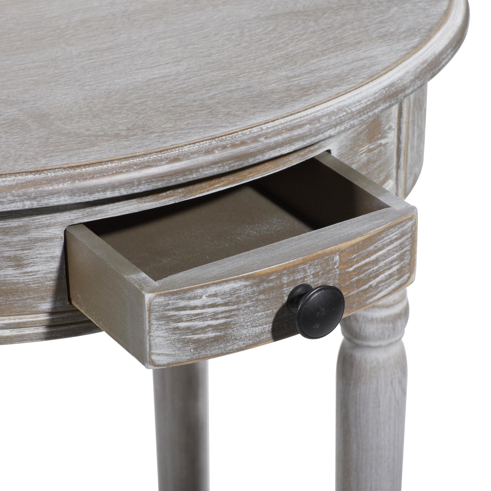 Light Brown Wood Whitewashed Oval 1 Drawer Side End Accent Table