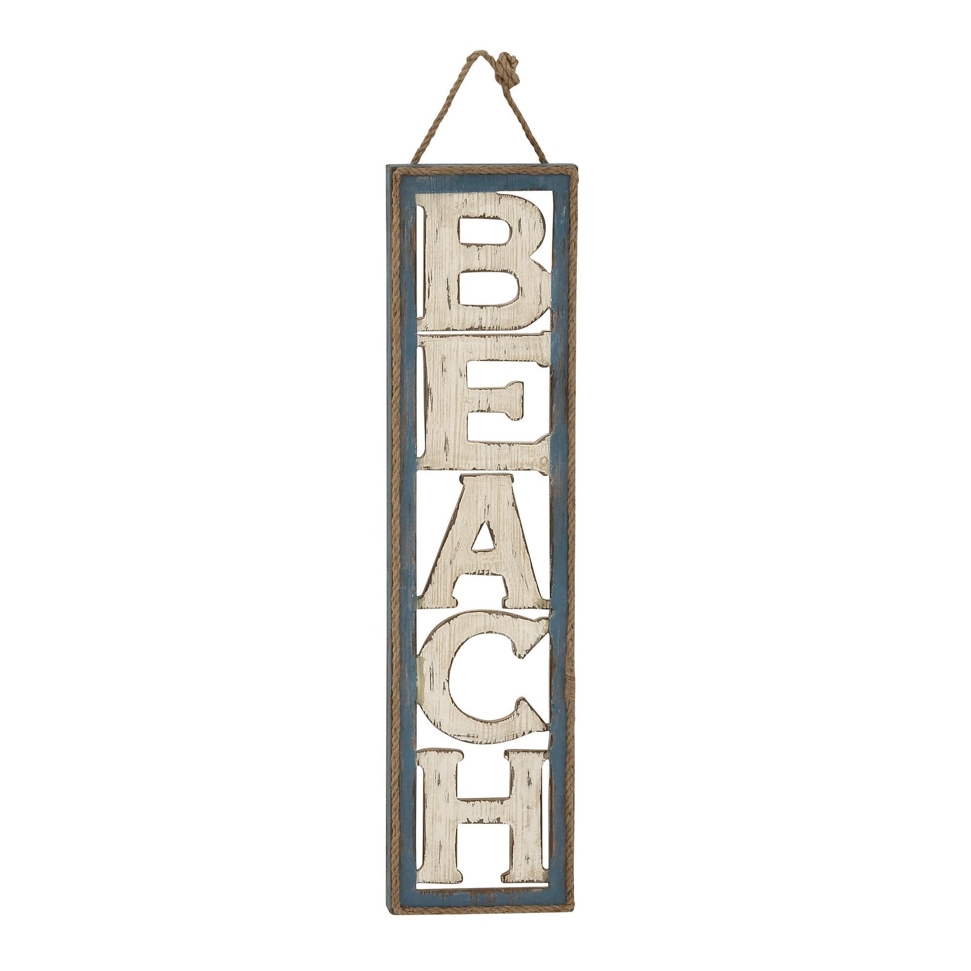 Sign Beige Wooden Beach Home Wall Decor with Rope Hanger