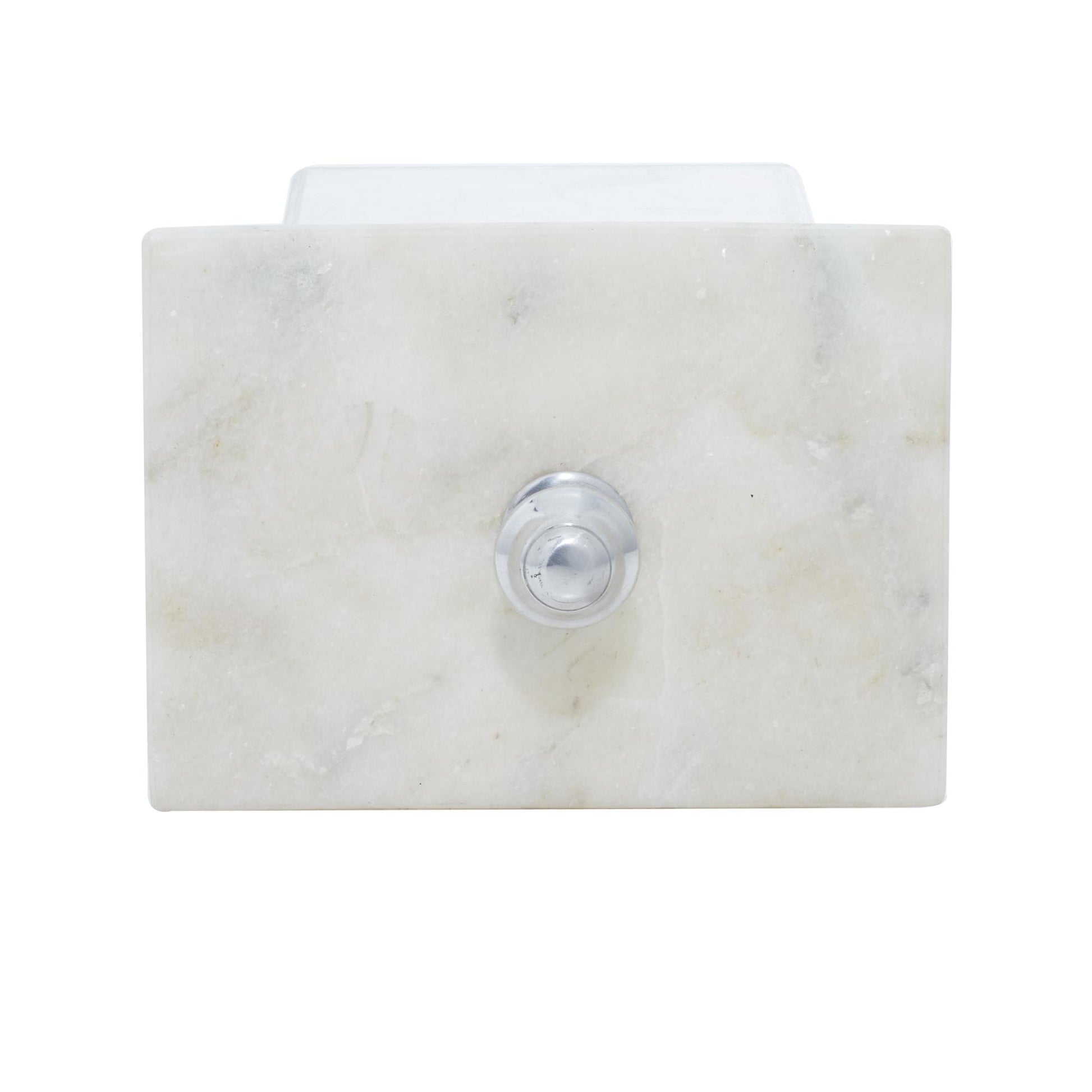 Silver Aluminum Metal Hammered Decorative Jewelry Box with White Marble Lid