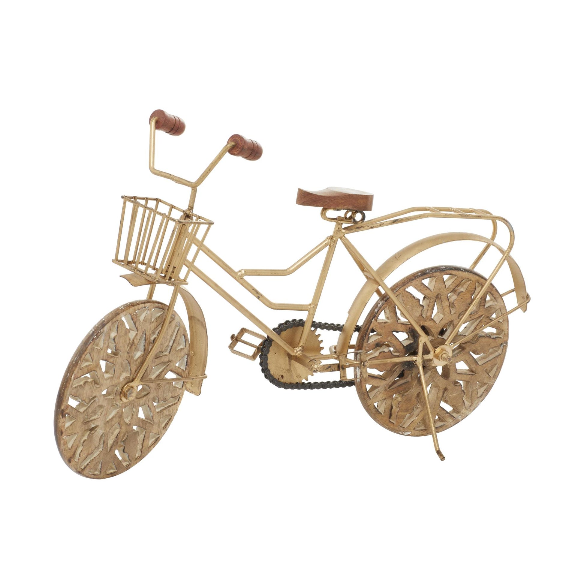 Bike Metal Decorative Sculpture with Carved Wood Wheels