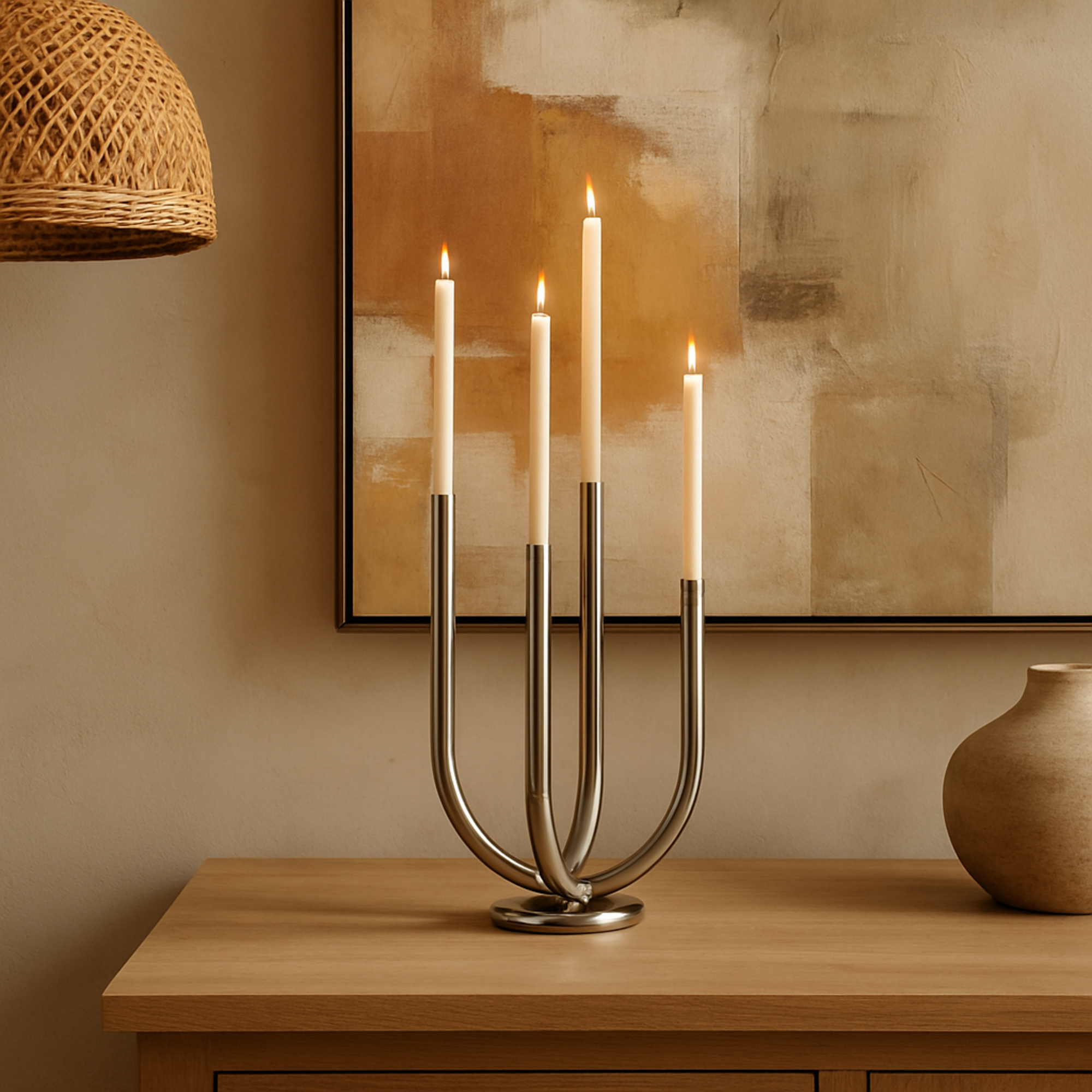 Silver Stainless Steel Metal Abstract U-Shaped Decorative Candelabra