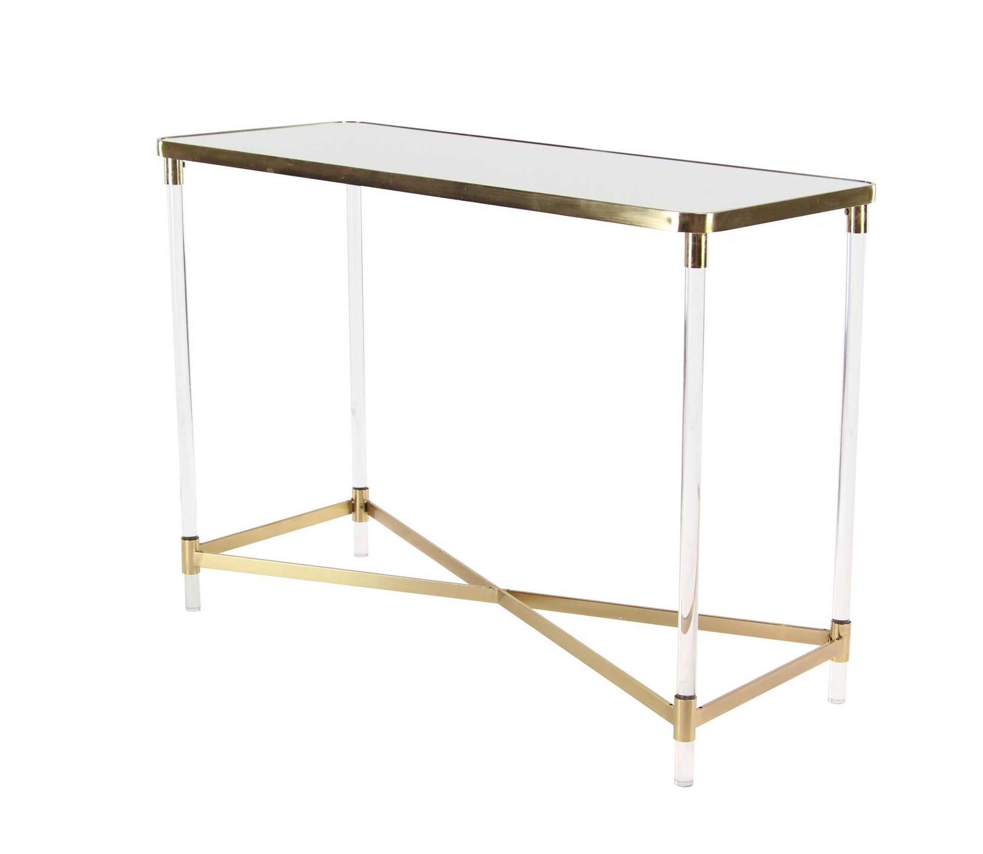 Metal Living Room Console Table with Mirrored Top and Acrylic Legs 44" x 19" x 32"