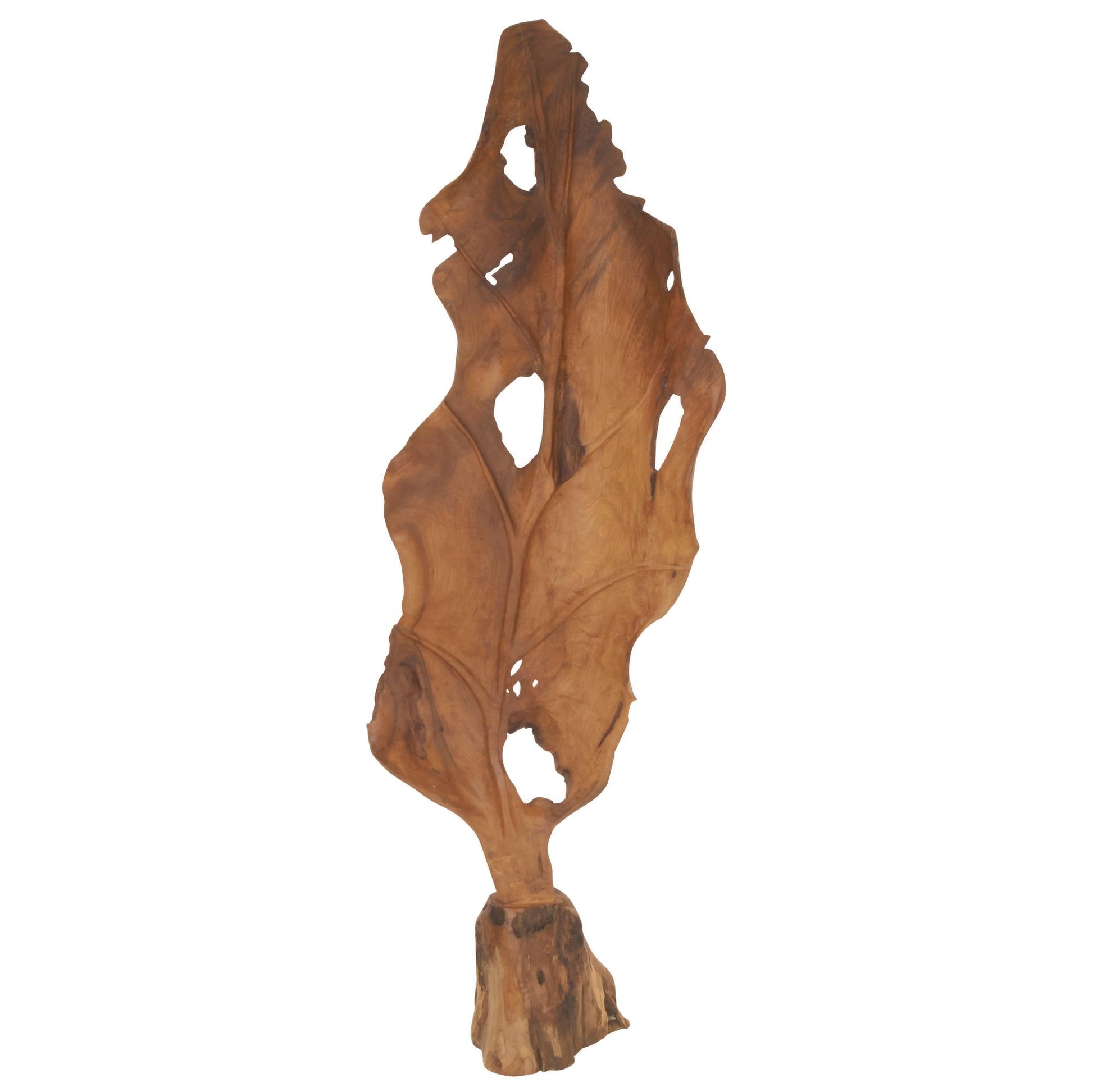 Leaf Brown Teak Wood Handmade Live Edge Decorative Sculpture