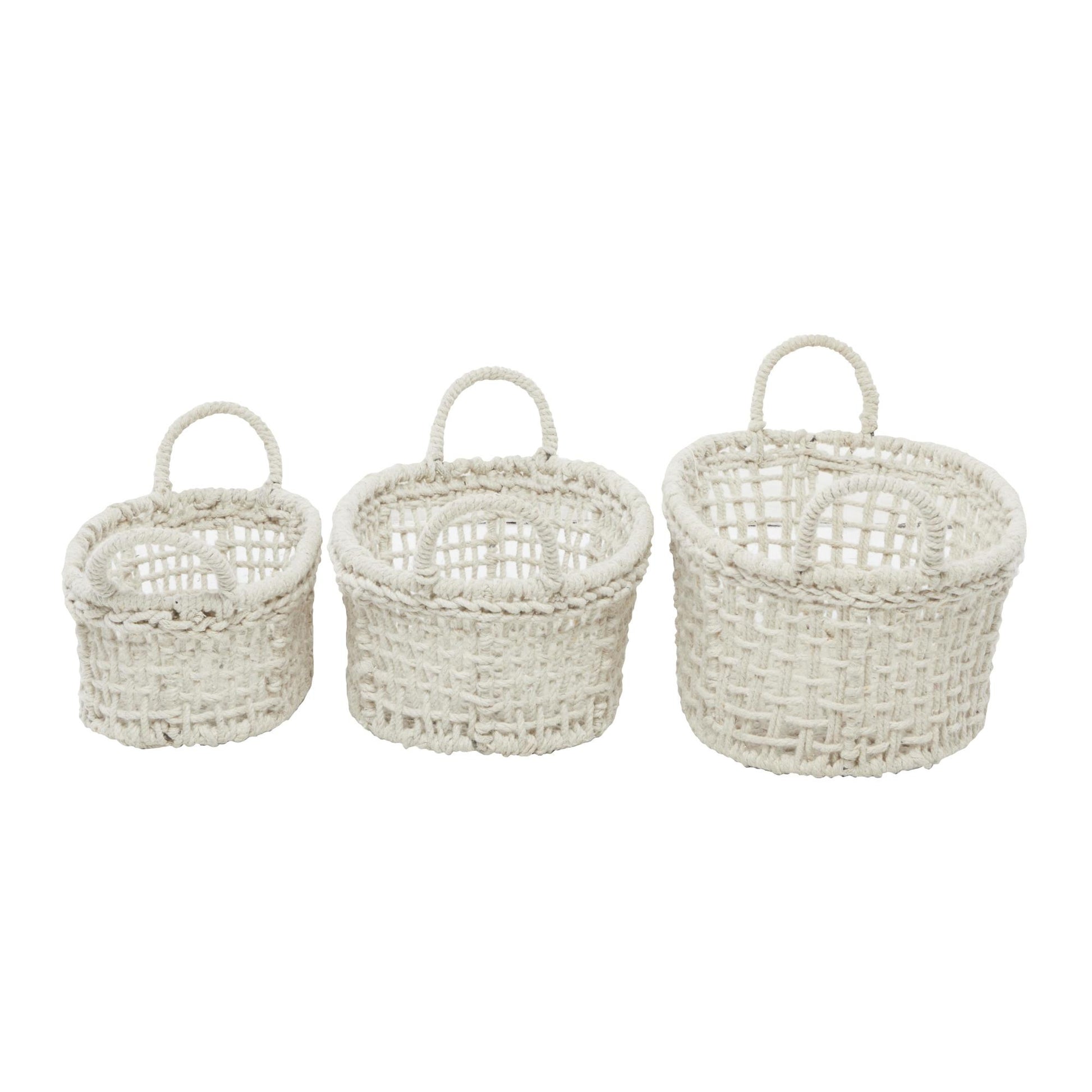 Set of 3 Cotton Fabric Handmade Decorative and Functional Storage Basket with Handles