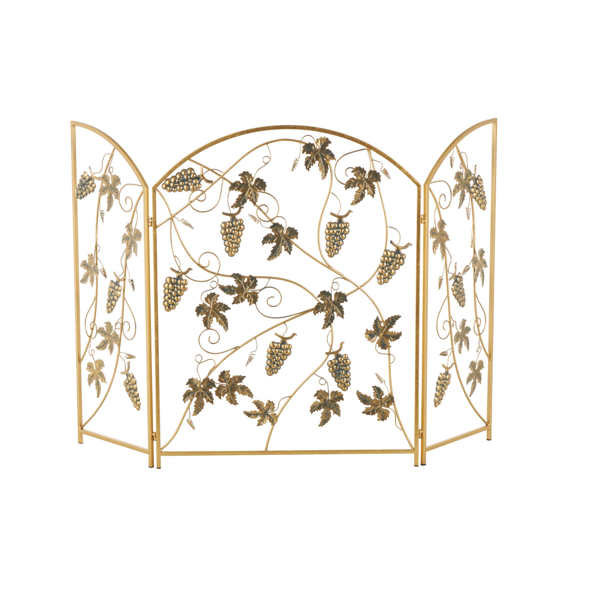 Fruit Gold Metal Foldable 3 Panel Living Room Fireplace Screen with Leaf Accents