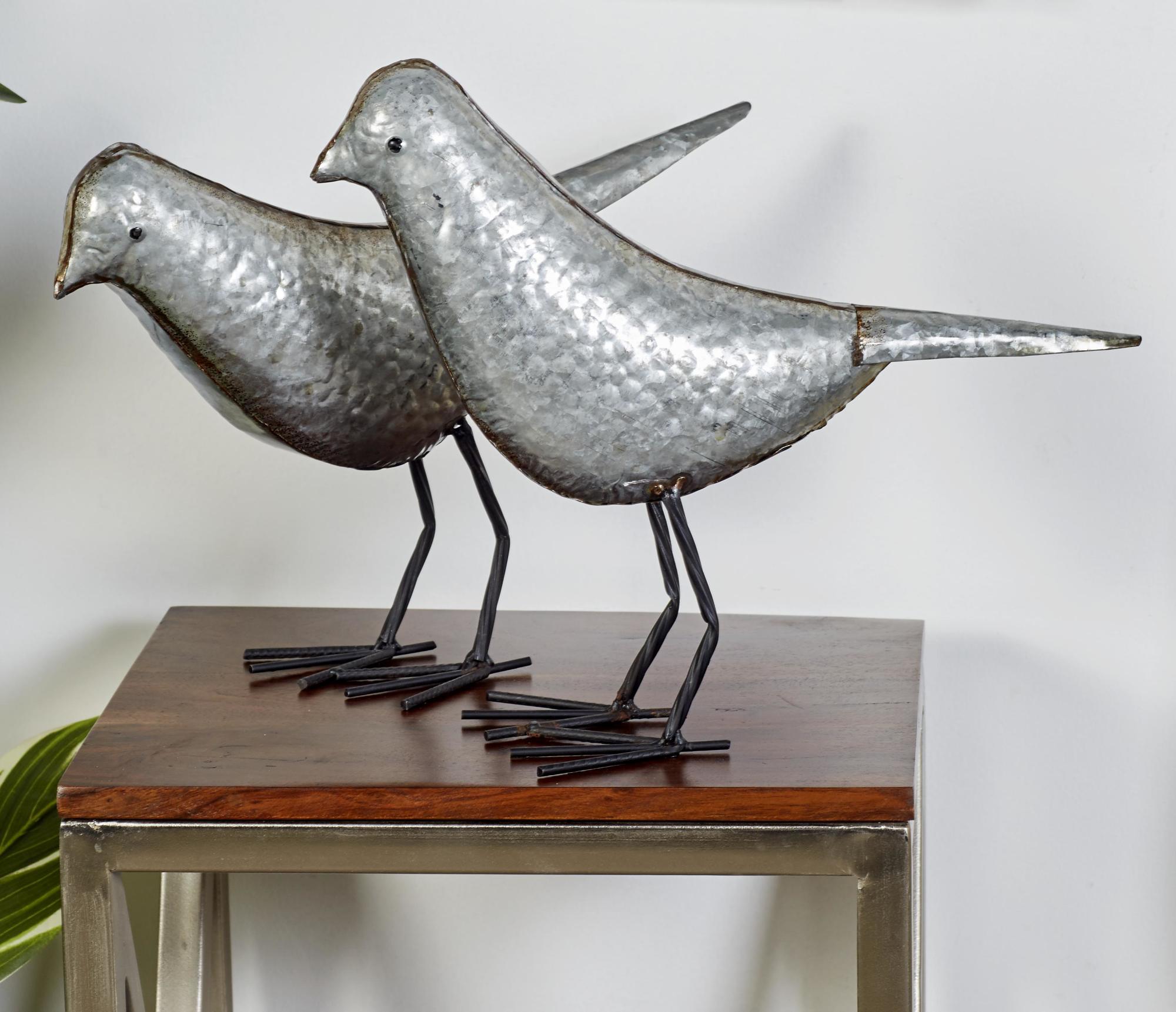 Set of 2 Bird Gray Metal Decorative Sculpture
