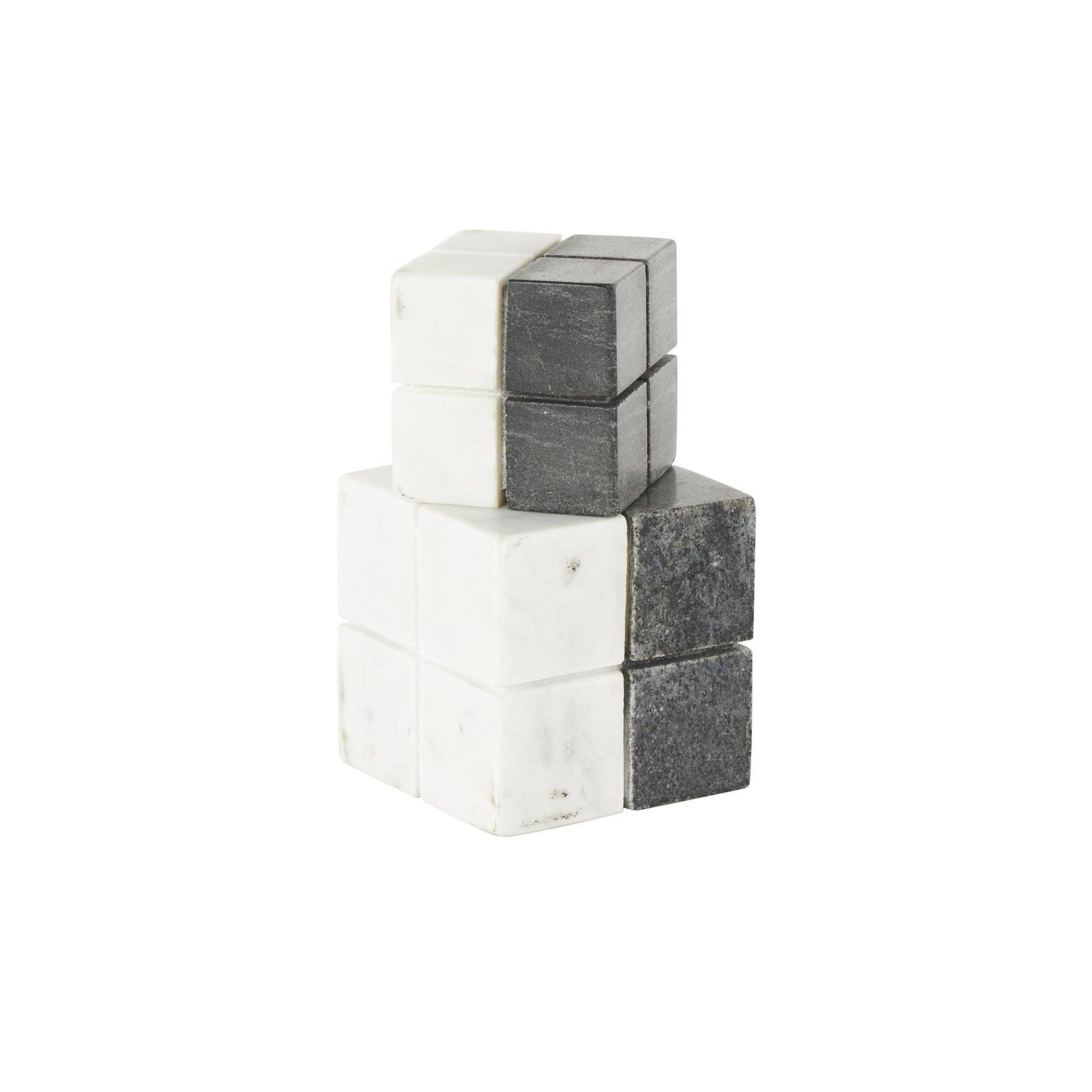 Set of 2 Geometric White Marble Dice Decorative Sculpture with Black Accent