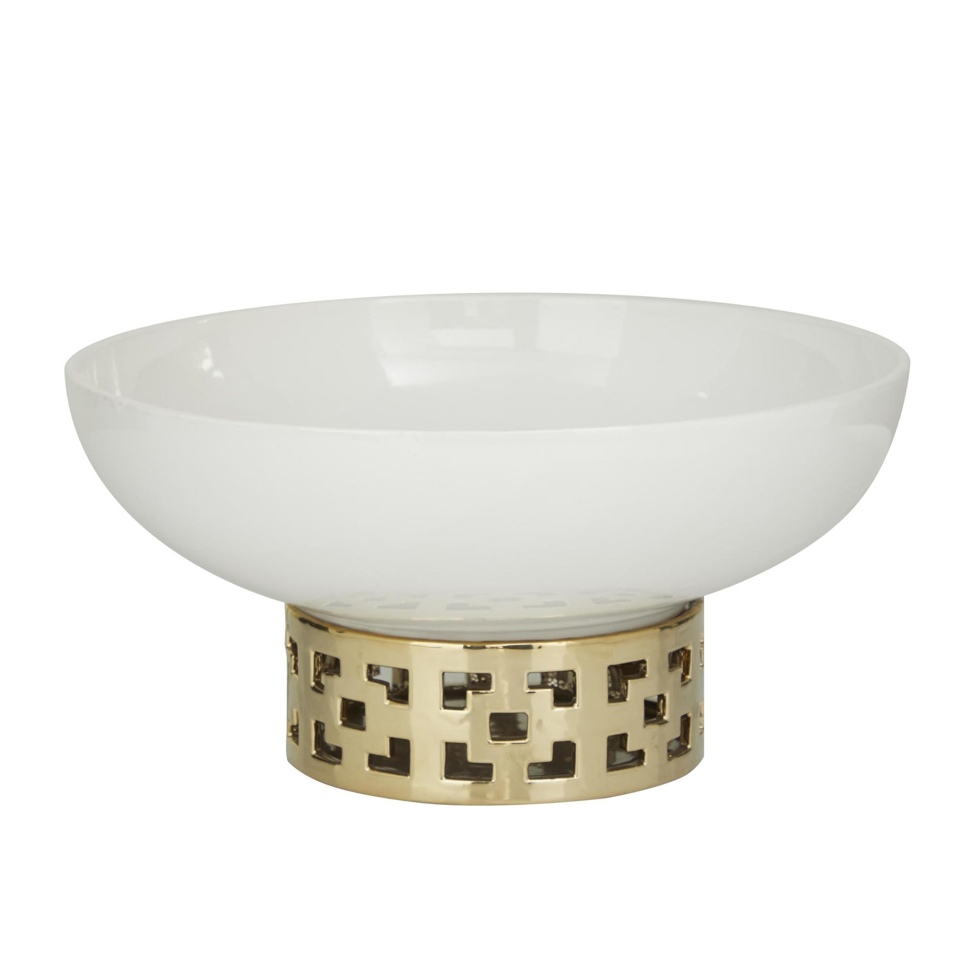 CosmoLiving by Cosmopolitan Geometric White Ceramic Large Decorative Bowl
