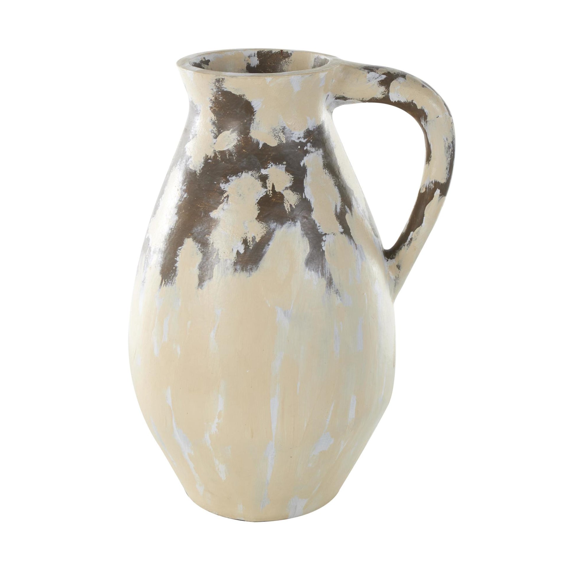 Cream Ceramic Antique Style Pot Decorative Vase with Curved Handle