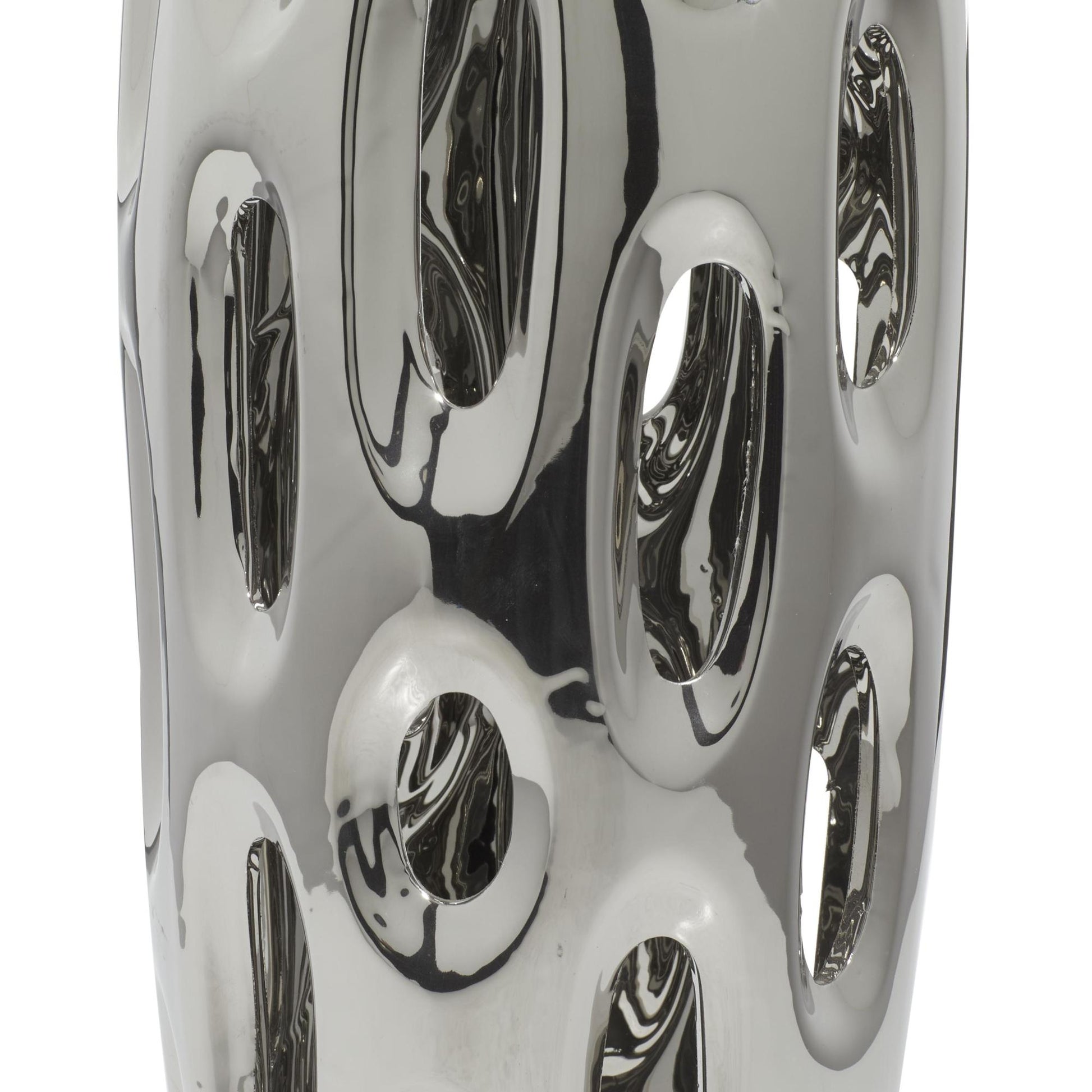 Silver Ceramic Decorative Vase with Cut Out Designs