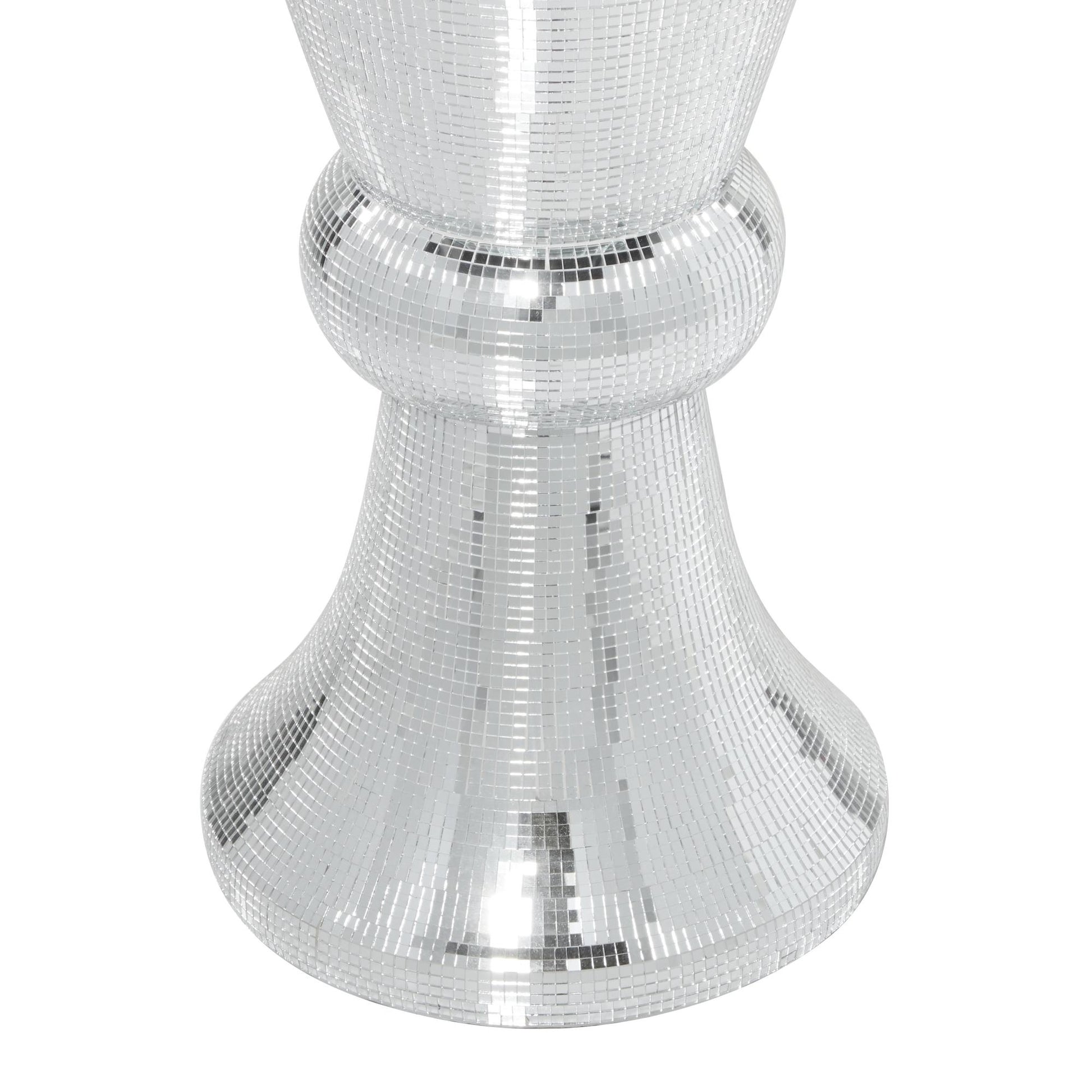 Silver Polystone Tall Champagne Flute Shape Decorative Vase with Mosaic Mirror Inlay