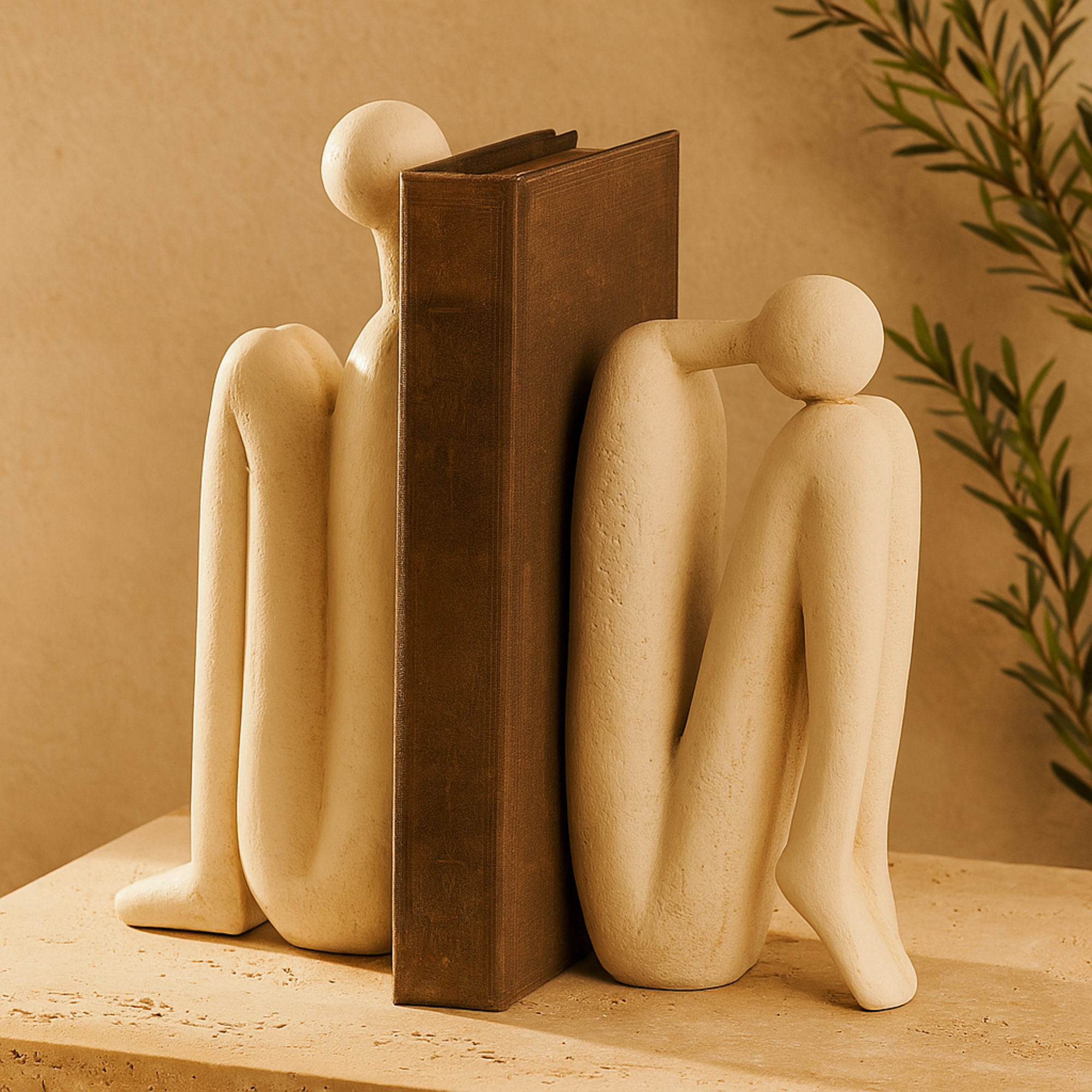 Set of 2 People Polystone Decorative Bookends