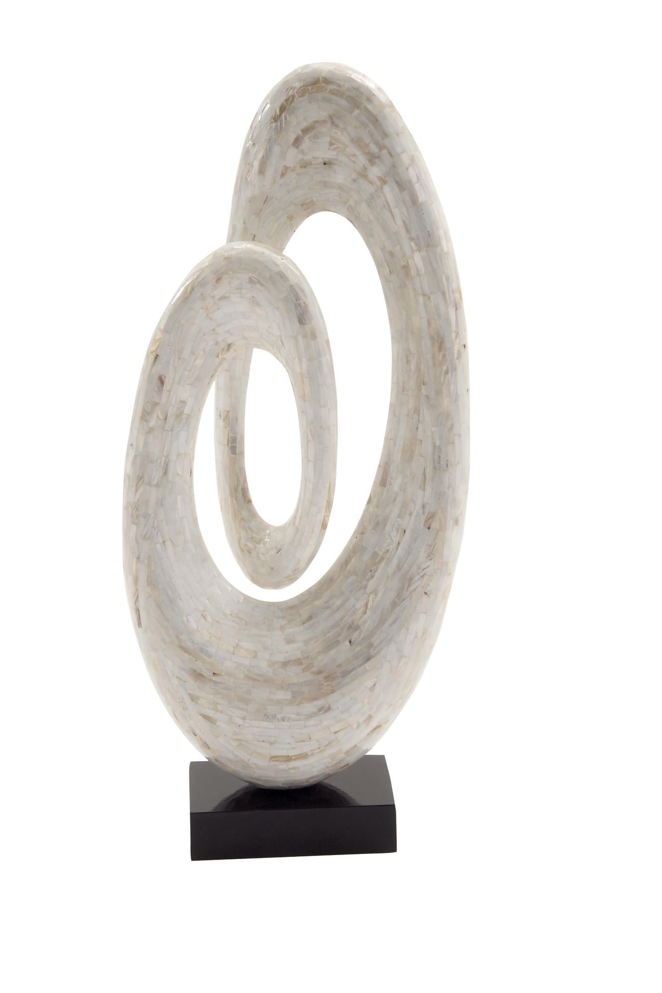 Abstract Mother of Pearl Shell Swirl Decorative Sculpture with Black Base
