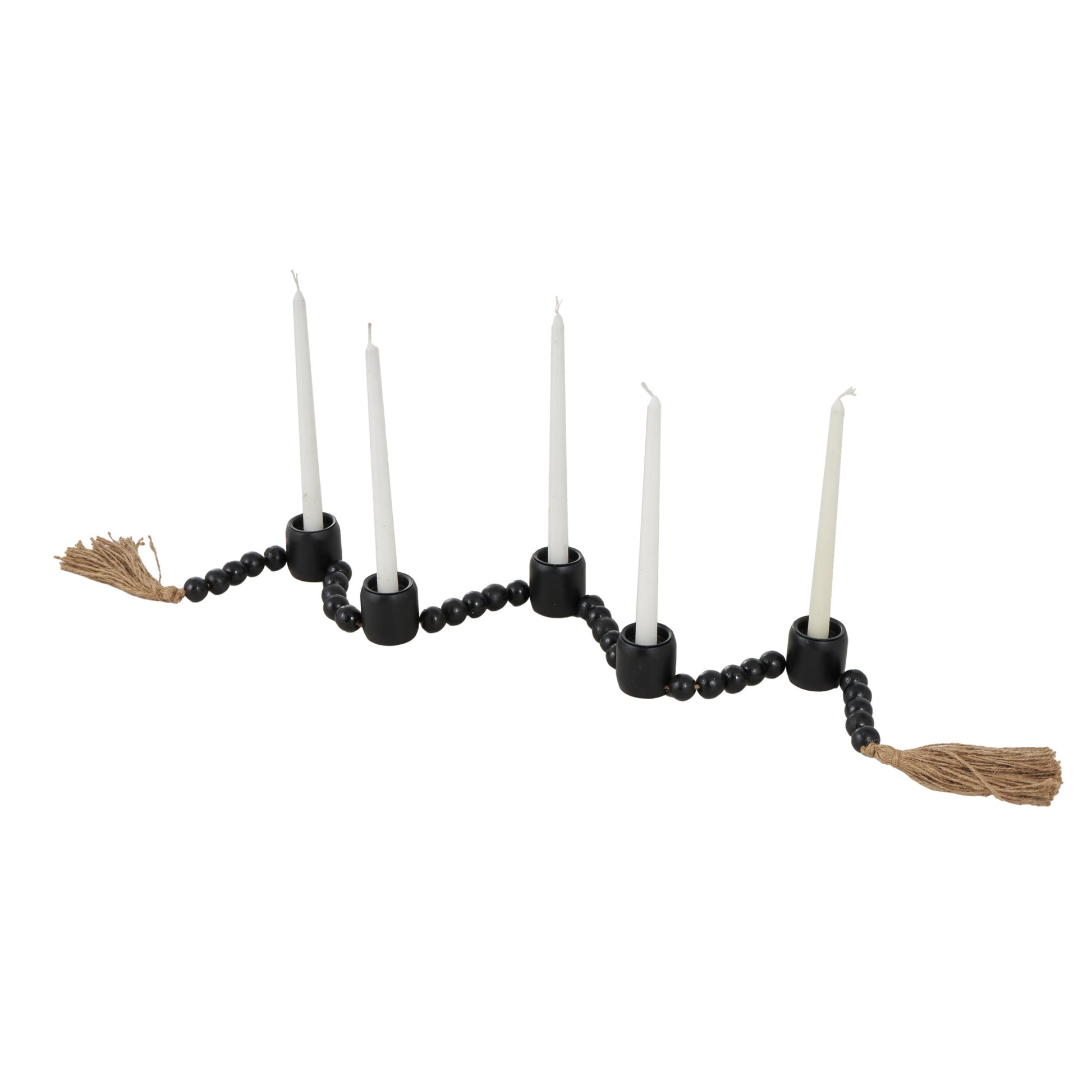 Mango Wood Garland Decorative Candle Holder with Tassel