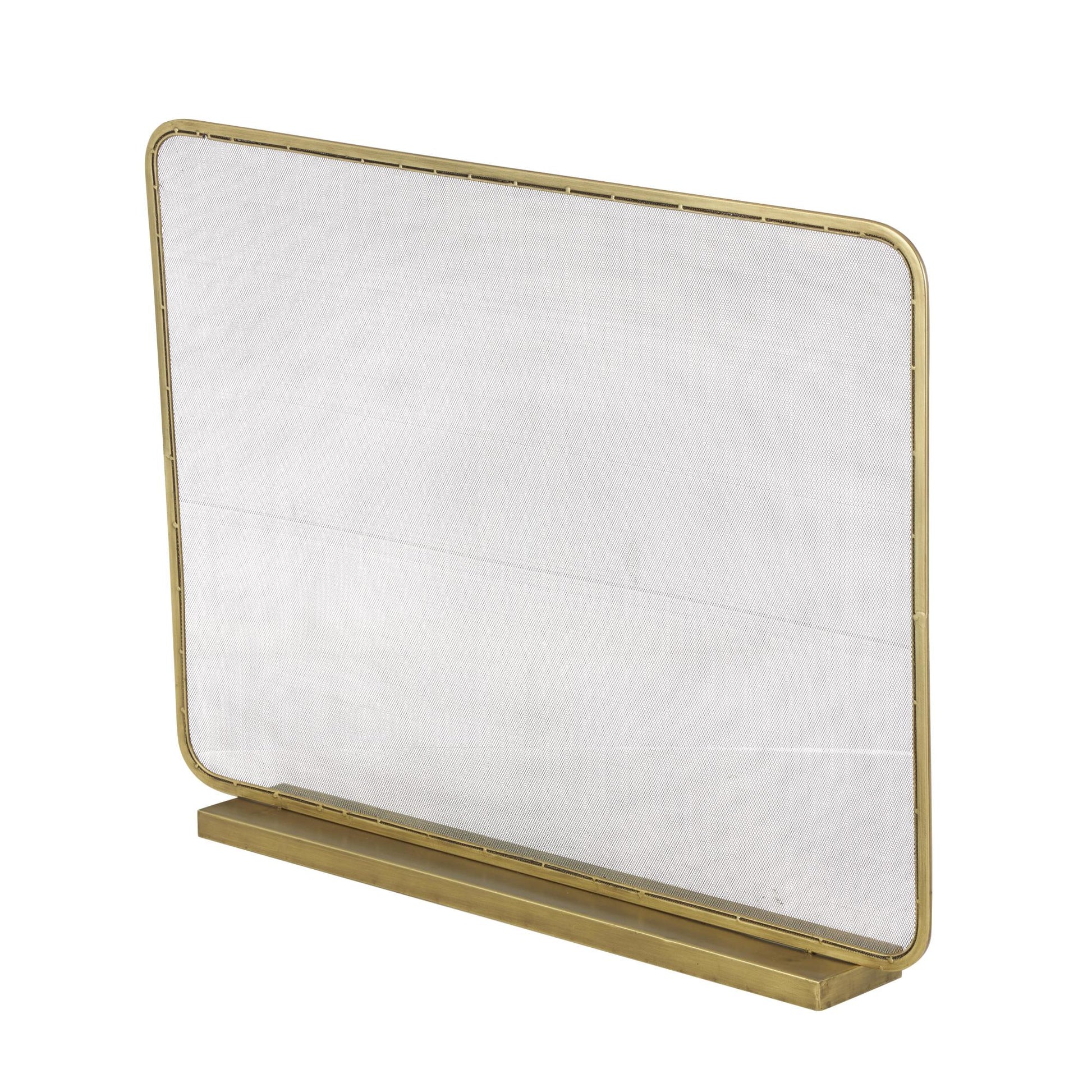 Geometric Gold Metal 1 Panel Living Room Fireplace Screen with Rounded Edges and Rectangular Base