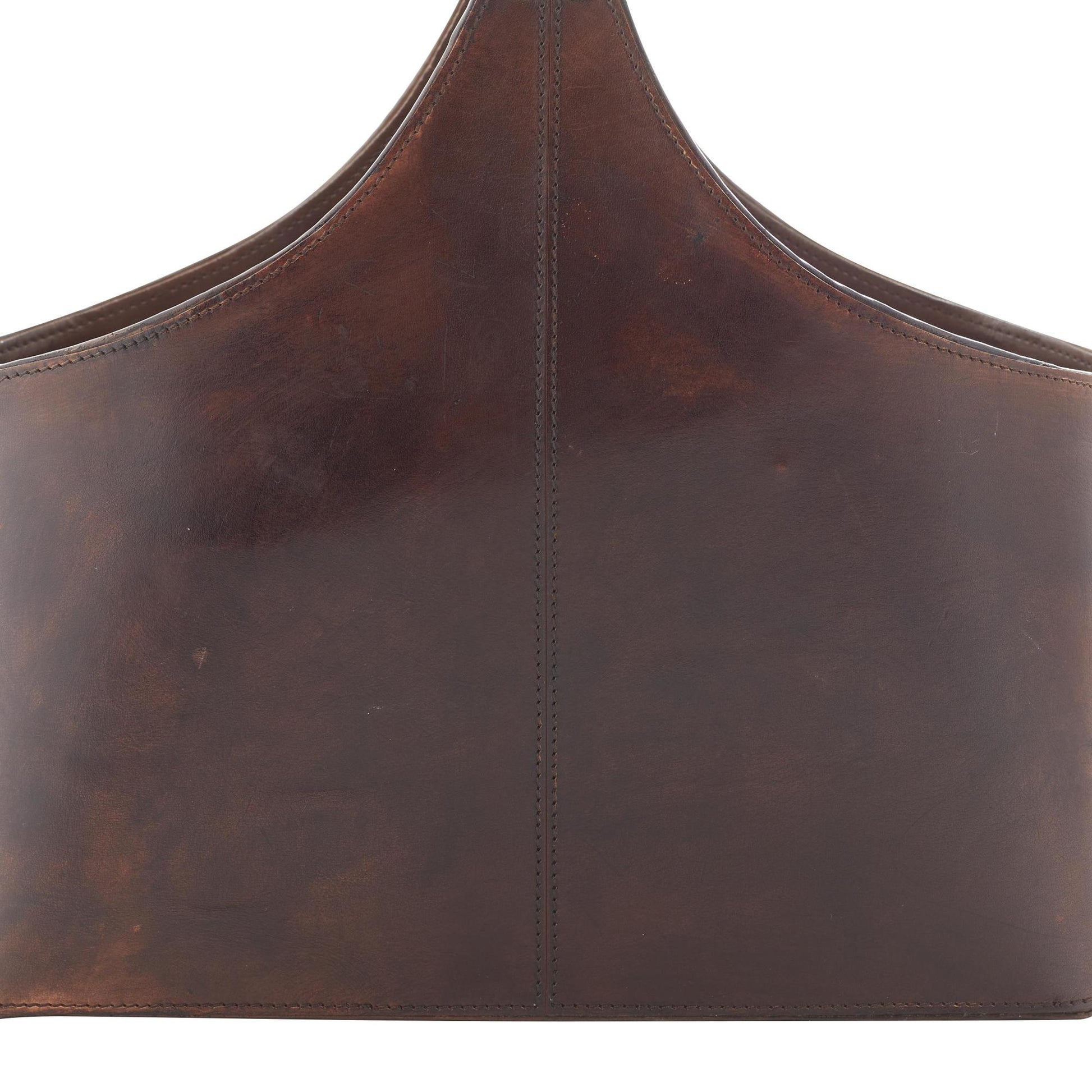 Leather Handmade Box Style Decorative Magazine Holder with Detail Stitching and Curved Buckle Handle