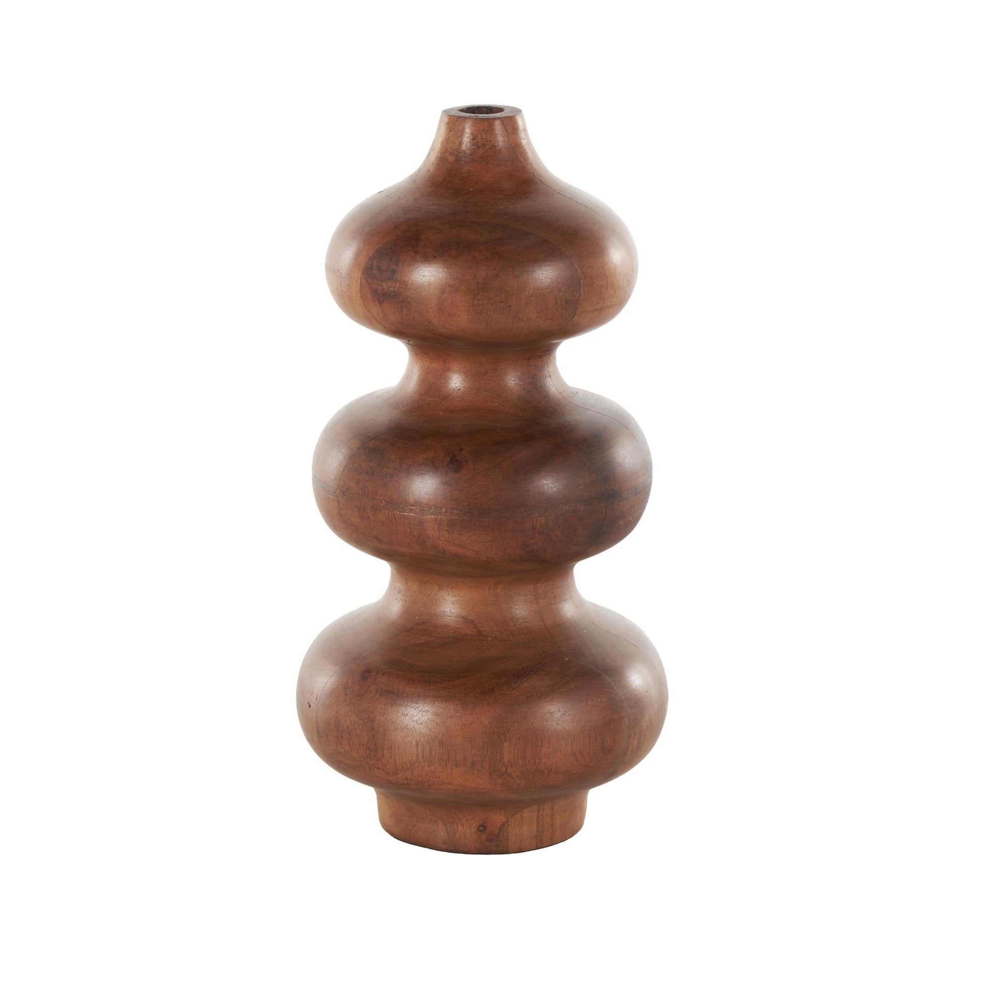 Geometric Brown Wood Bubble Decorative Vase with Natural Wood Grains