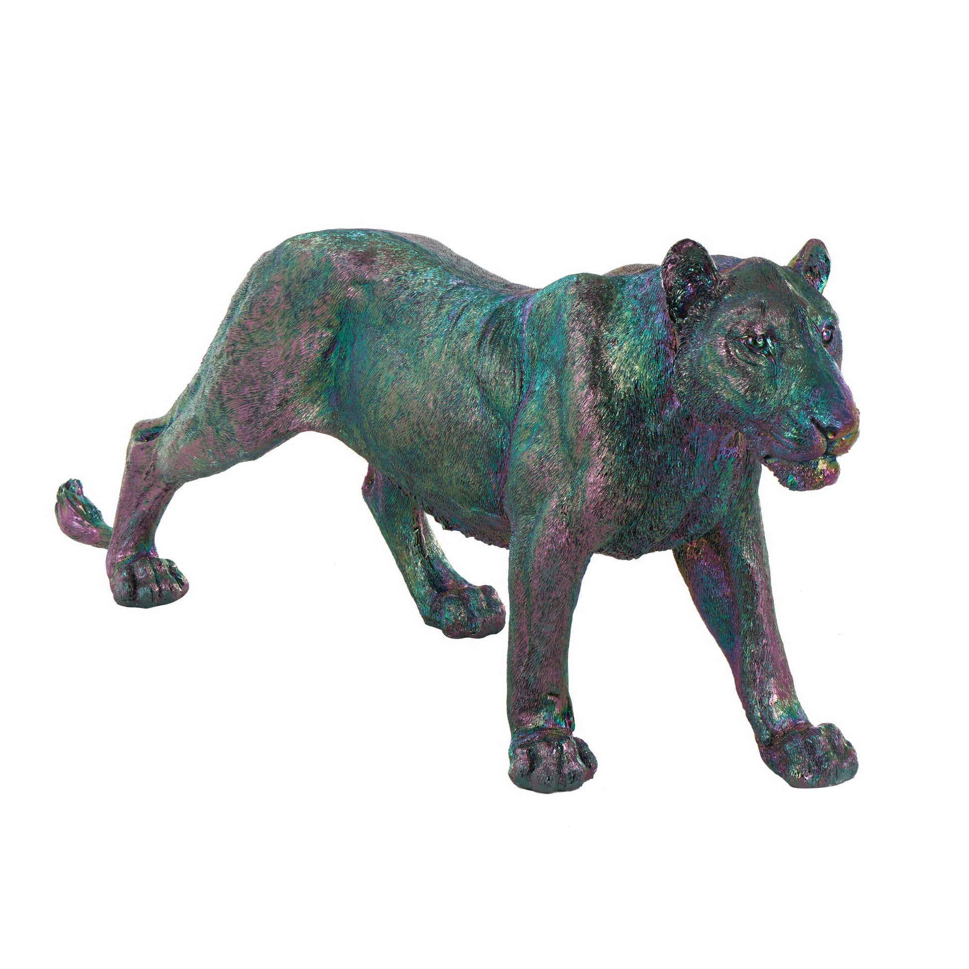Leopard Multi Colored Resin Standing Decorative Sculpture with Rainbow Shimmer Finish